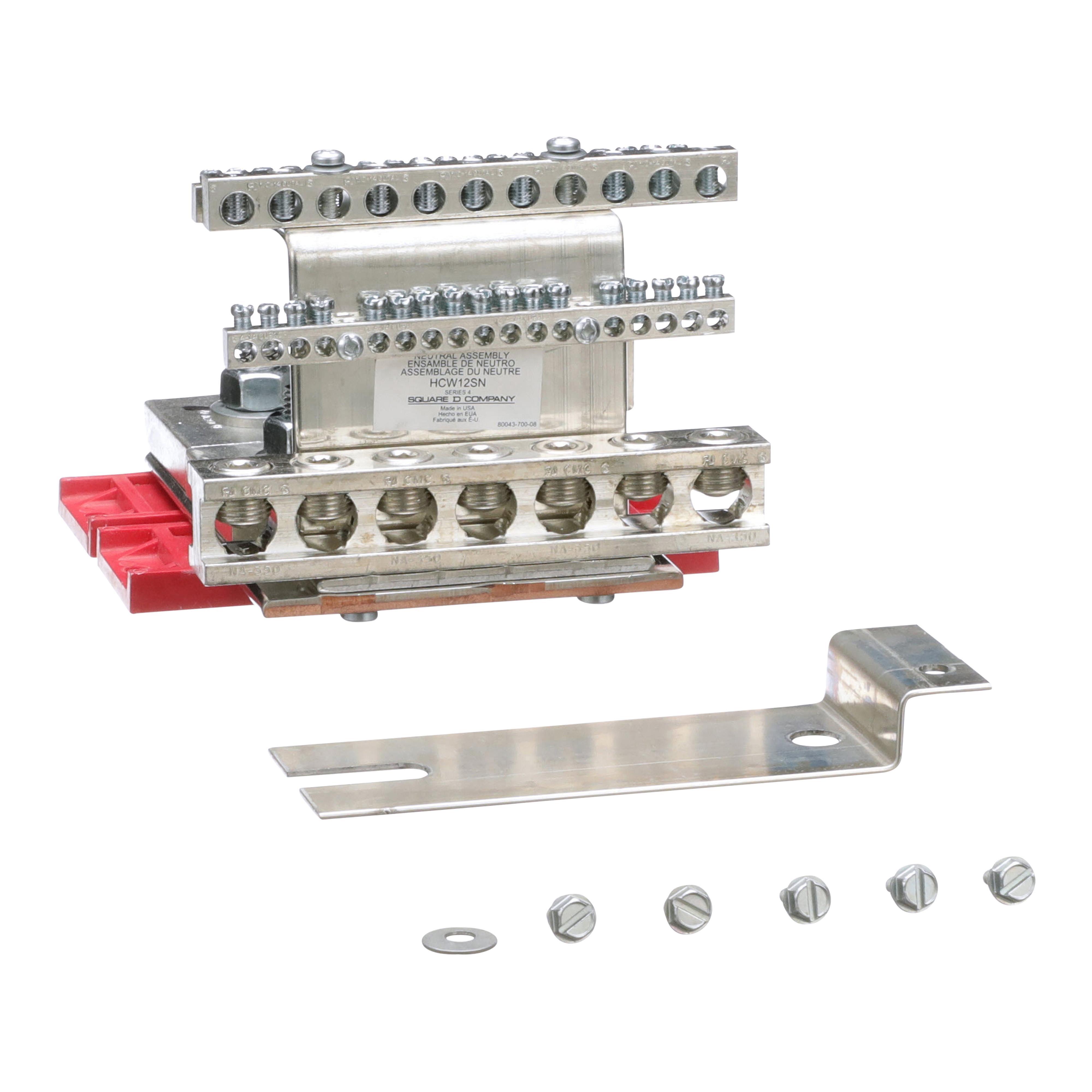 Square D™ HCW12SN Solid Neutral Assembly, For Use With I-Line™ HCP, HCW, HCWM Series Panelboard, 1200 A, 3/0 AWG to 600 kcmil Al/Cu, Aluminum