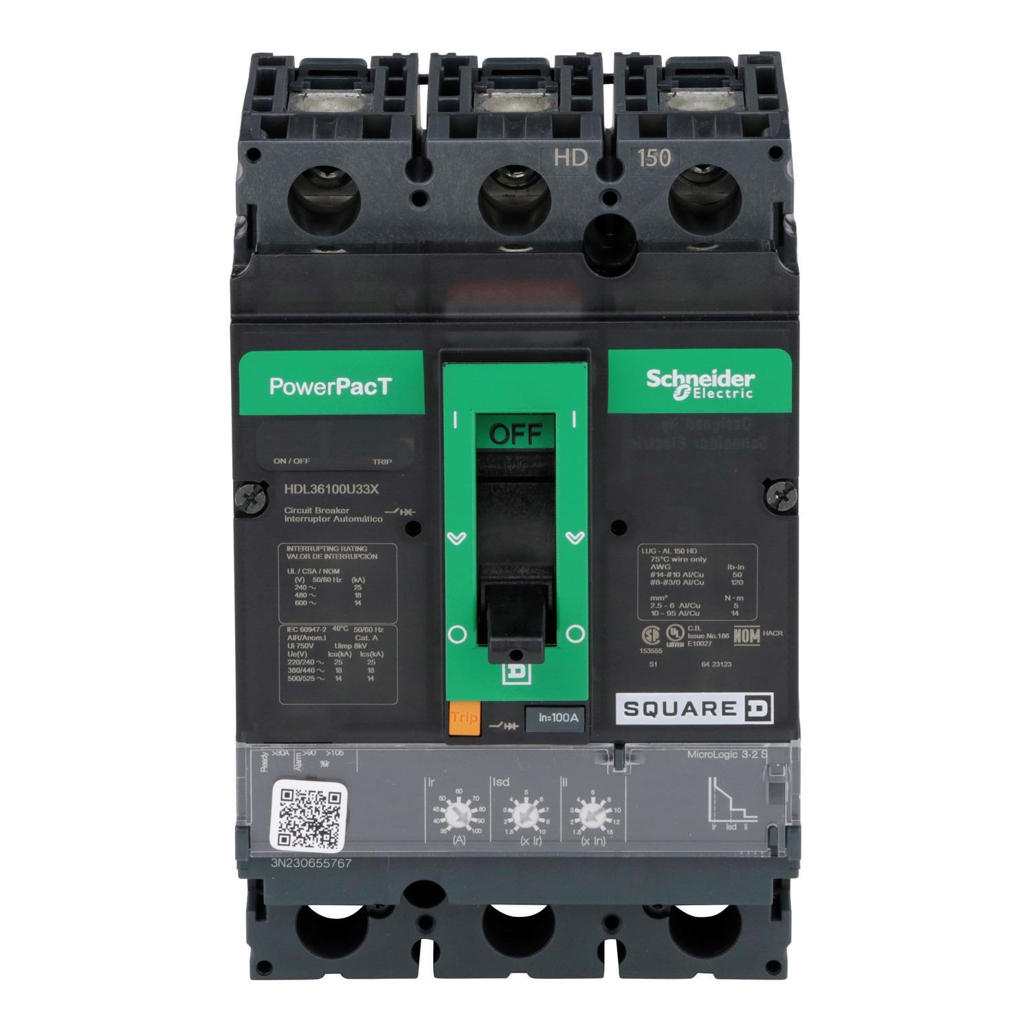 Square D™ HDL36100U33X Molded Case Circuit Breakers
