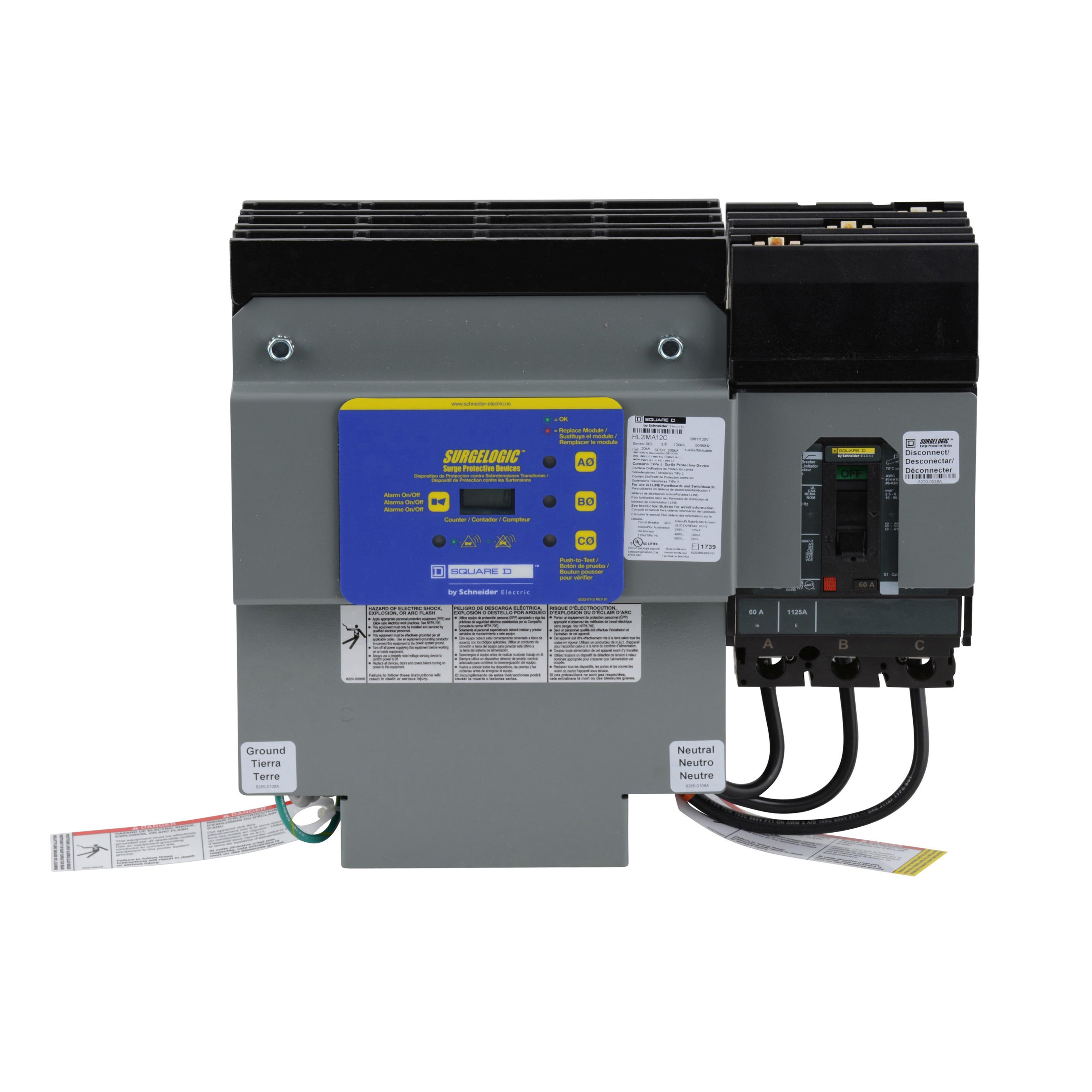 Square D™ Surgelogic™ HL2IMA12C IMA Series HL/Retrofit Surge Protective Device, 208Y/120 V AC, 3 Poles, 200 kA SCCR, 3 Phase