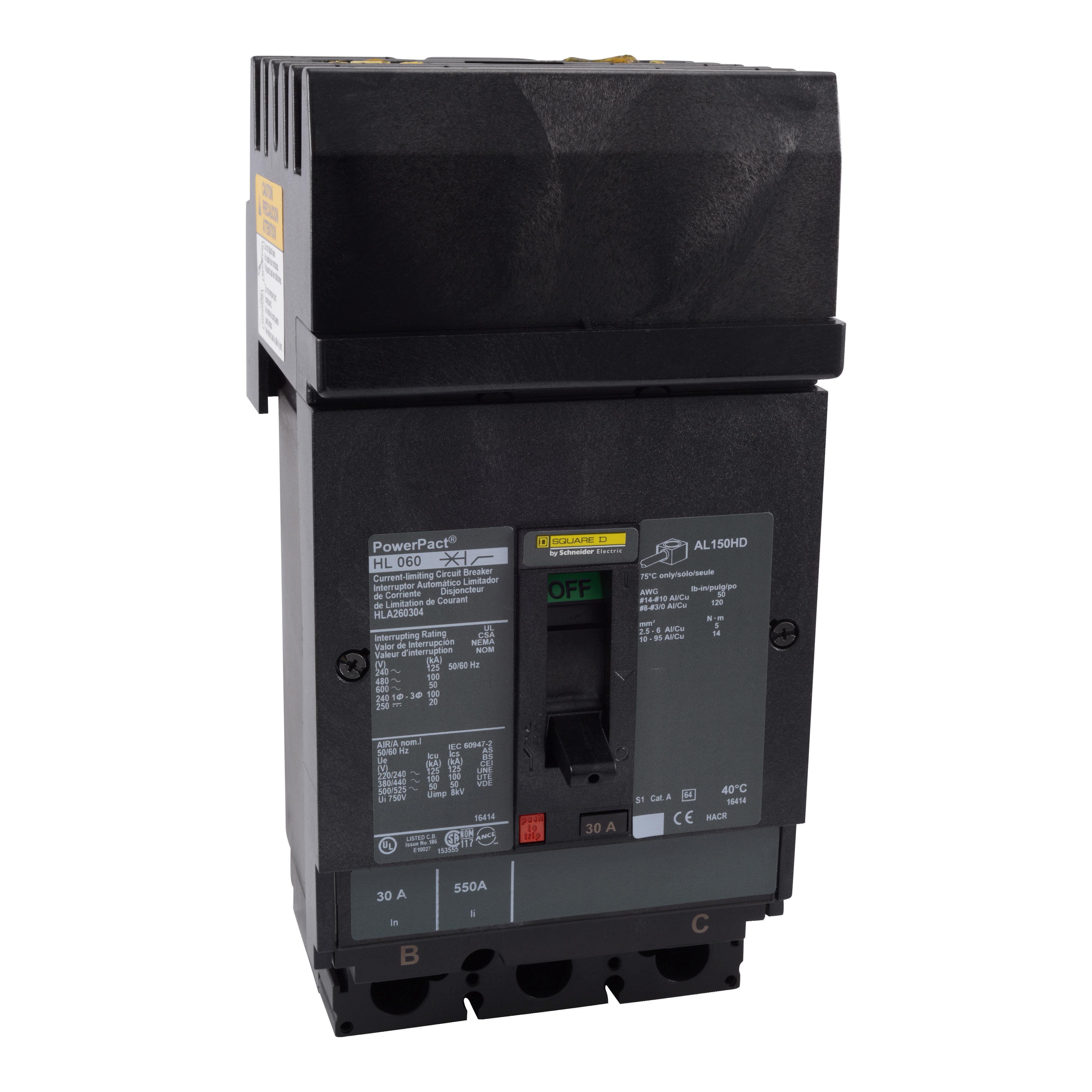 Square D™ PowerPact™ HLA260601 Molded Case Circuit Breaker, 600 V AC, 60 A, 50 kA Interrupt, 2 Poles, Thermal Magnetic Trip