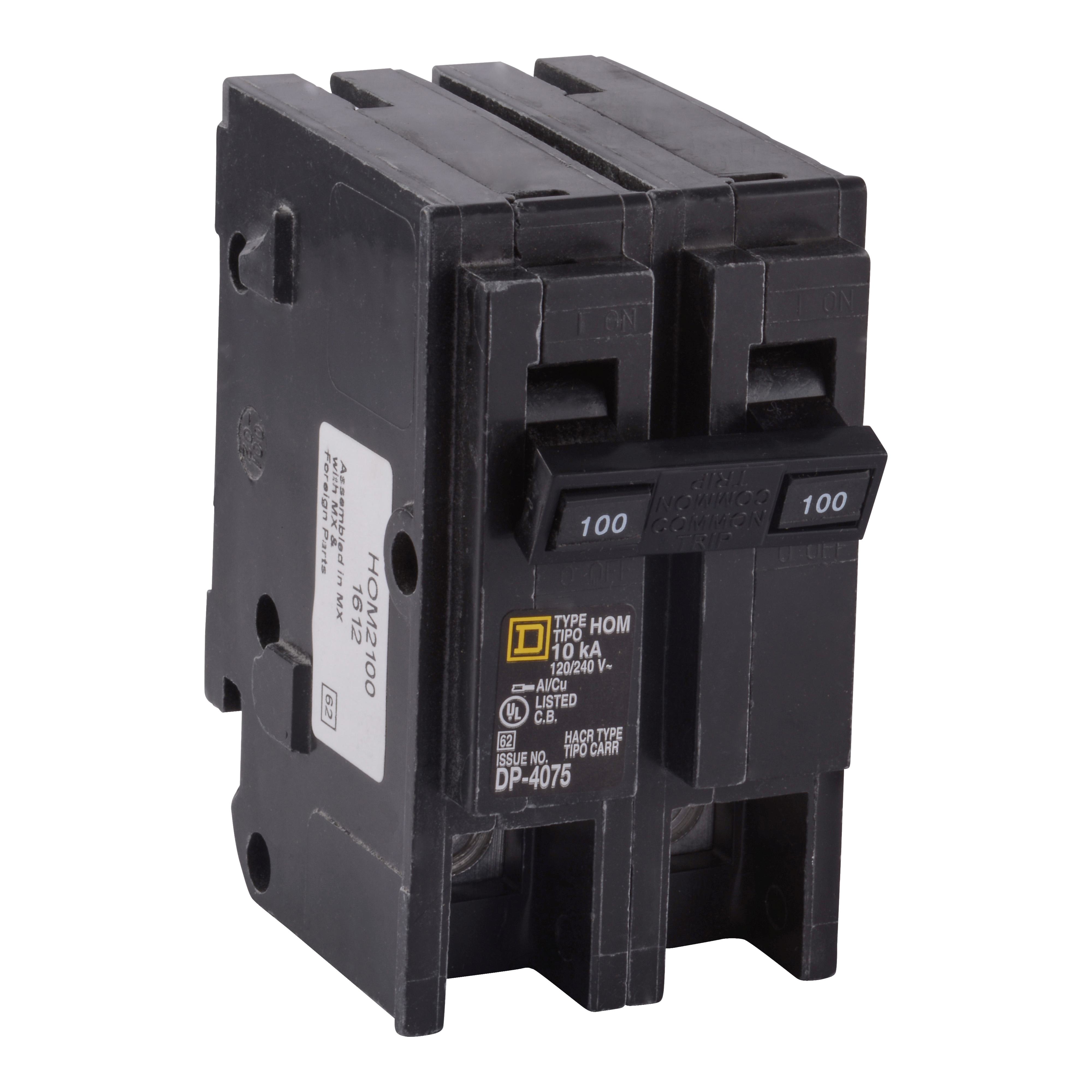 Square D™ HomeLine™ HOM2110 Standard Miniature Circuit Breaker, 120/240 V AC, 110 A, 10 kA Interrupt, 2 Poles, Thermal Magnetic Trip