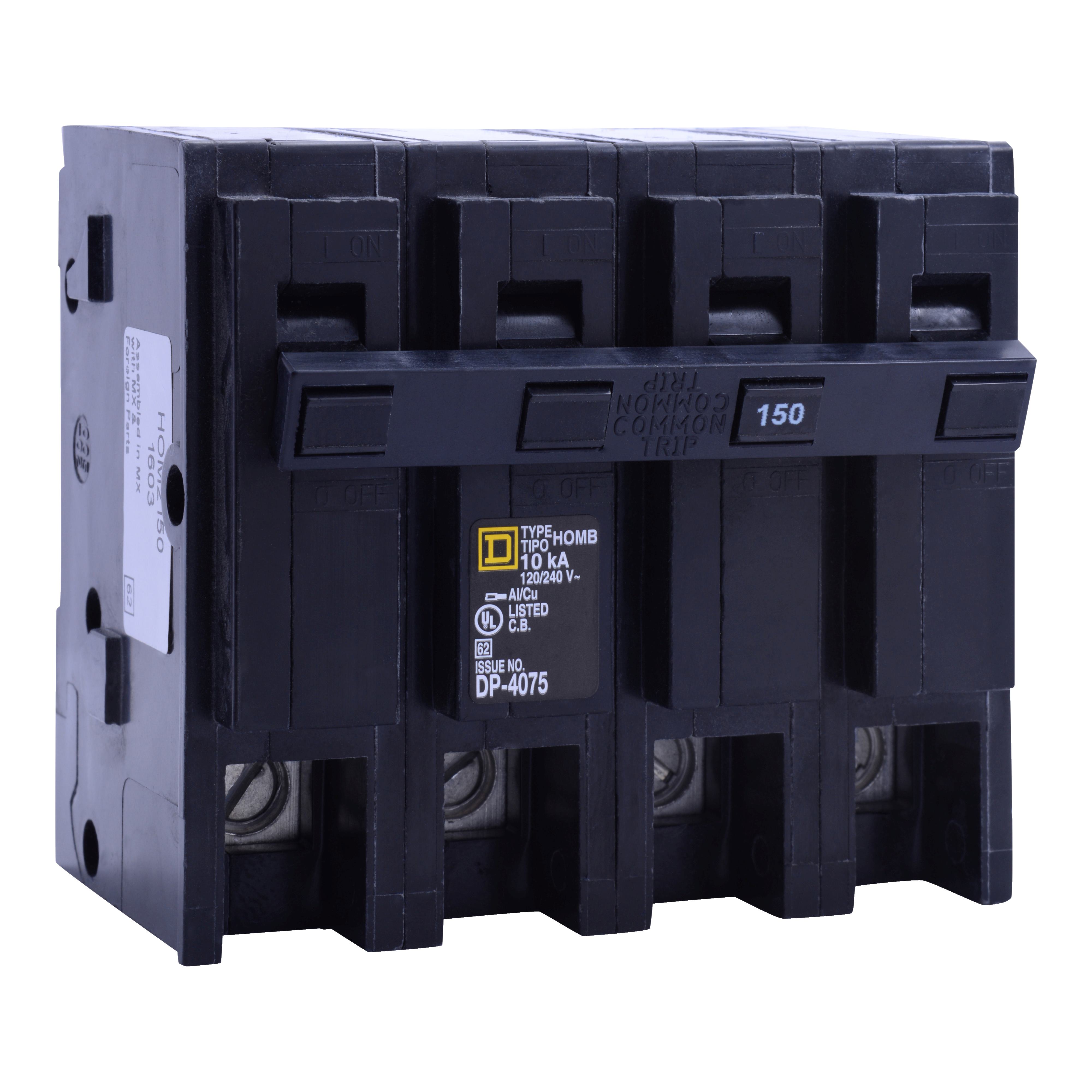 Square D™ HomeLine™ HOM2150 Standard Miniature Circuit Breaker, 120/240 V AC, 150 A, 10 kA Interrupt, 2 Poles, Thermal Magnetic Trip