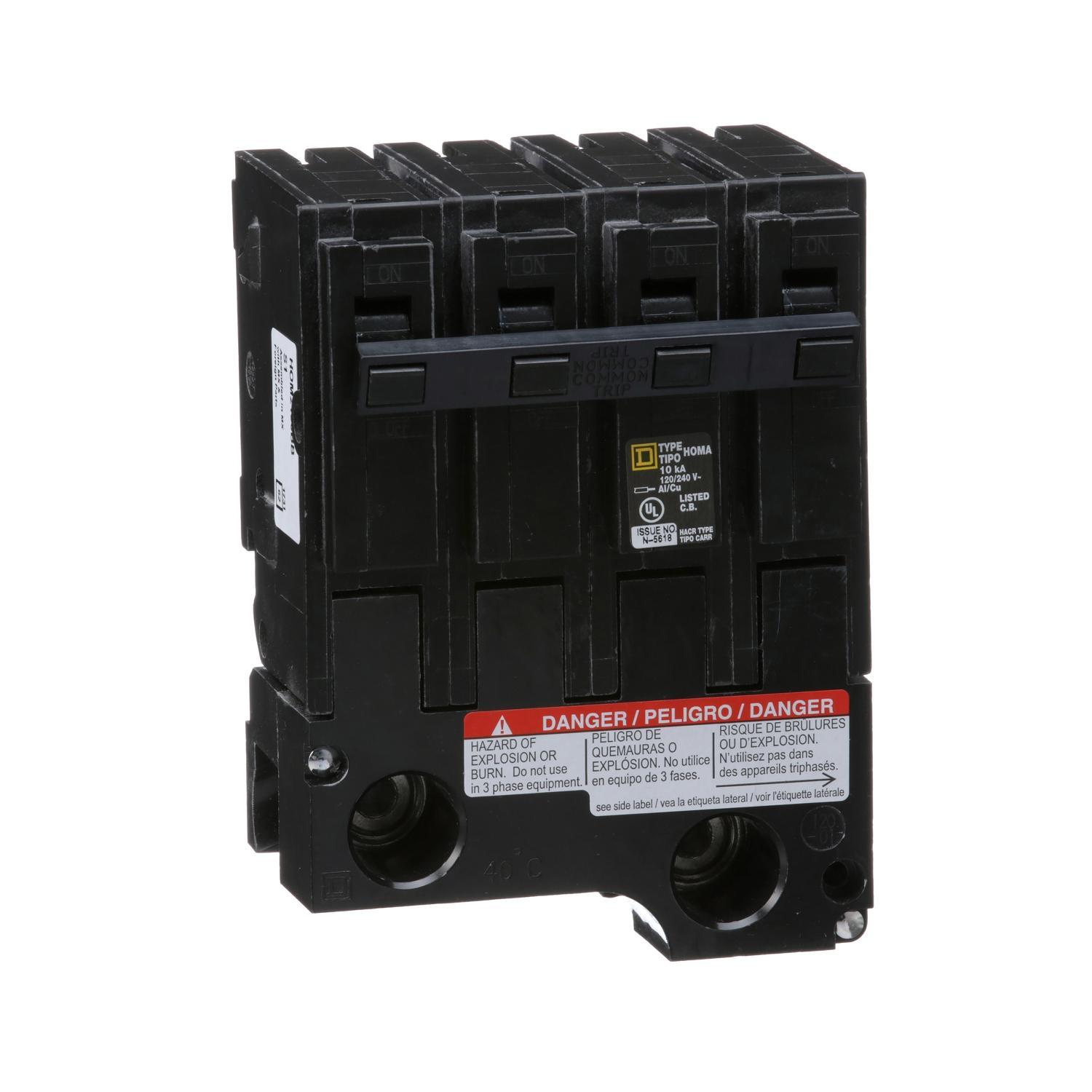 Square D™ Homeline™ HOM2200BB Standard Miniature Circuit Breaker, 120/240 V AC, 200 A, 10 kA Interrupt, 2 Poles, Thermal Magnetic Trip