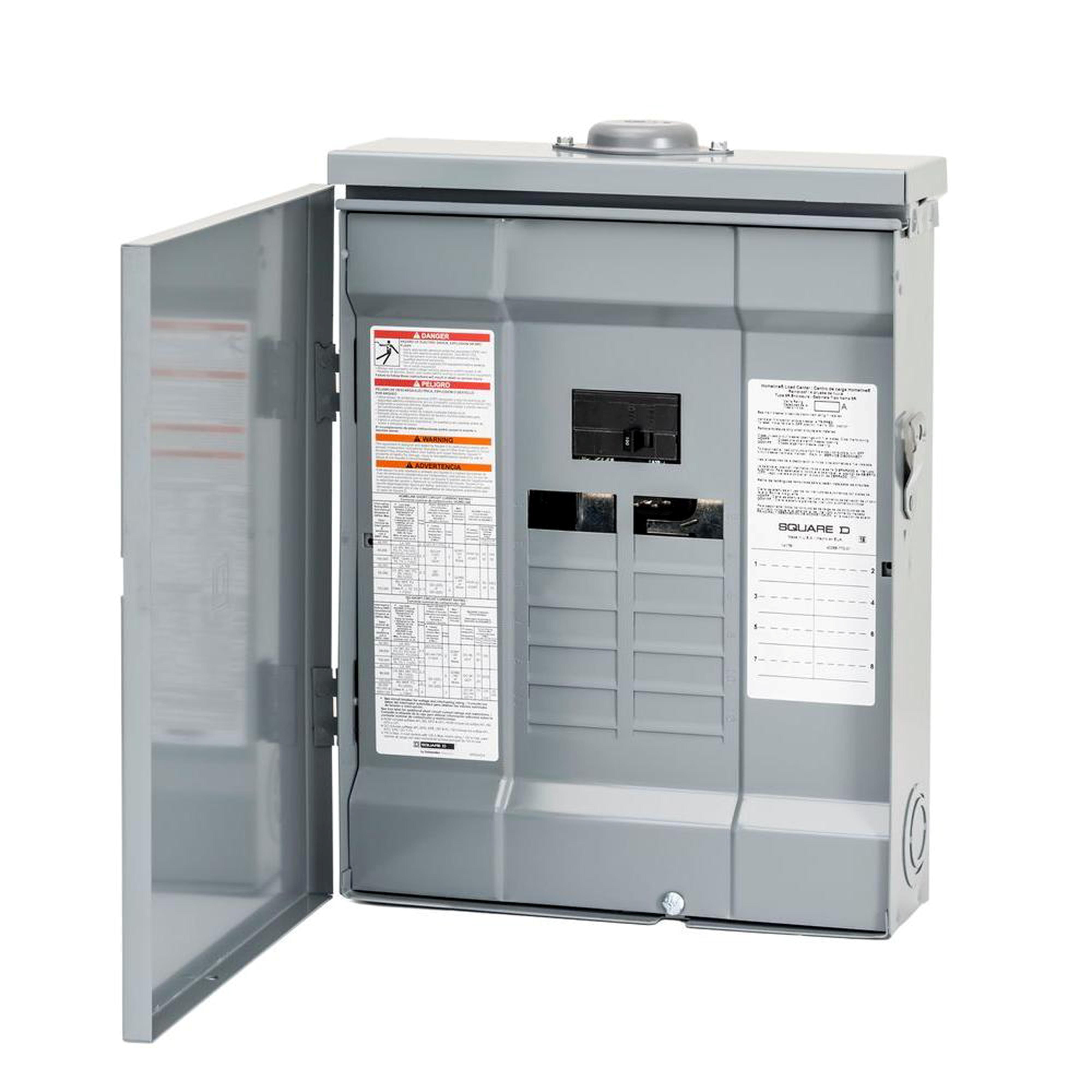 Square D™ Homeline™ HOM816M100PRB 1-Phase Convertible Neutral Rainproof Main Circuit Breaker Load Center With Rainproof Cover, 120/240 V AC, 100 A, 1 Poles, 22 kA Interrupt