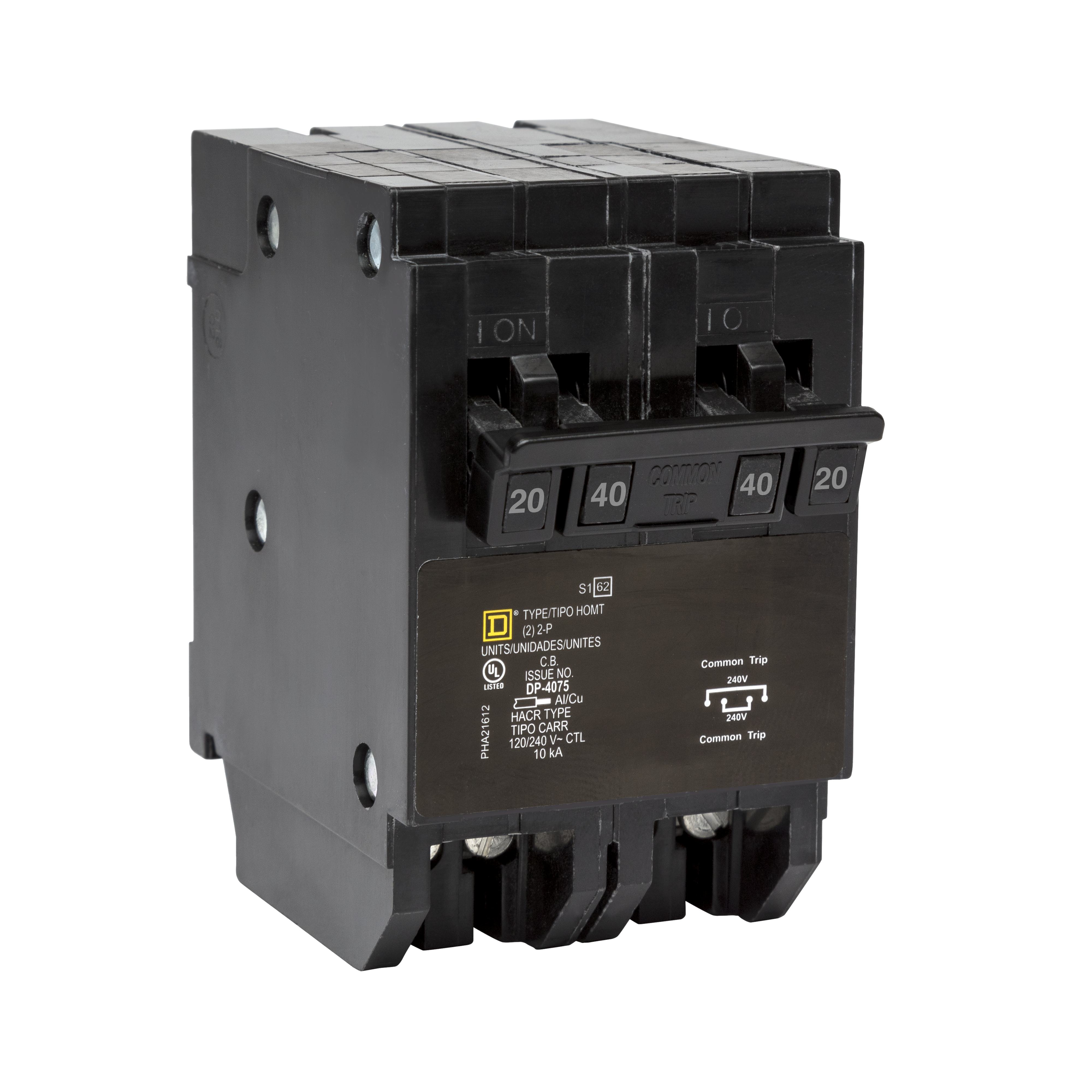 Square D™ Homeline® HOMT230230 Quad Tandem Miniature Circuit Breaker, 120/240 V AC, 30 A, 2 Poles