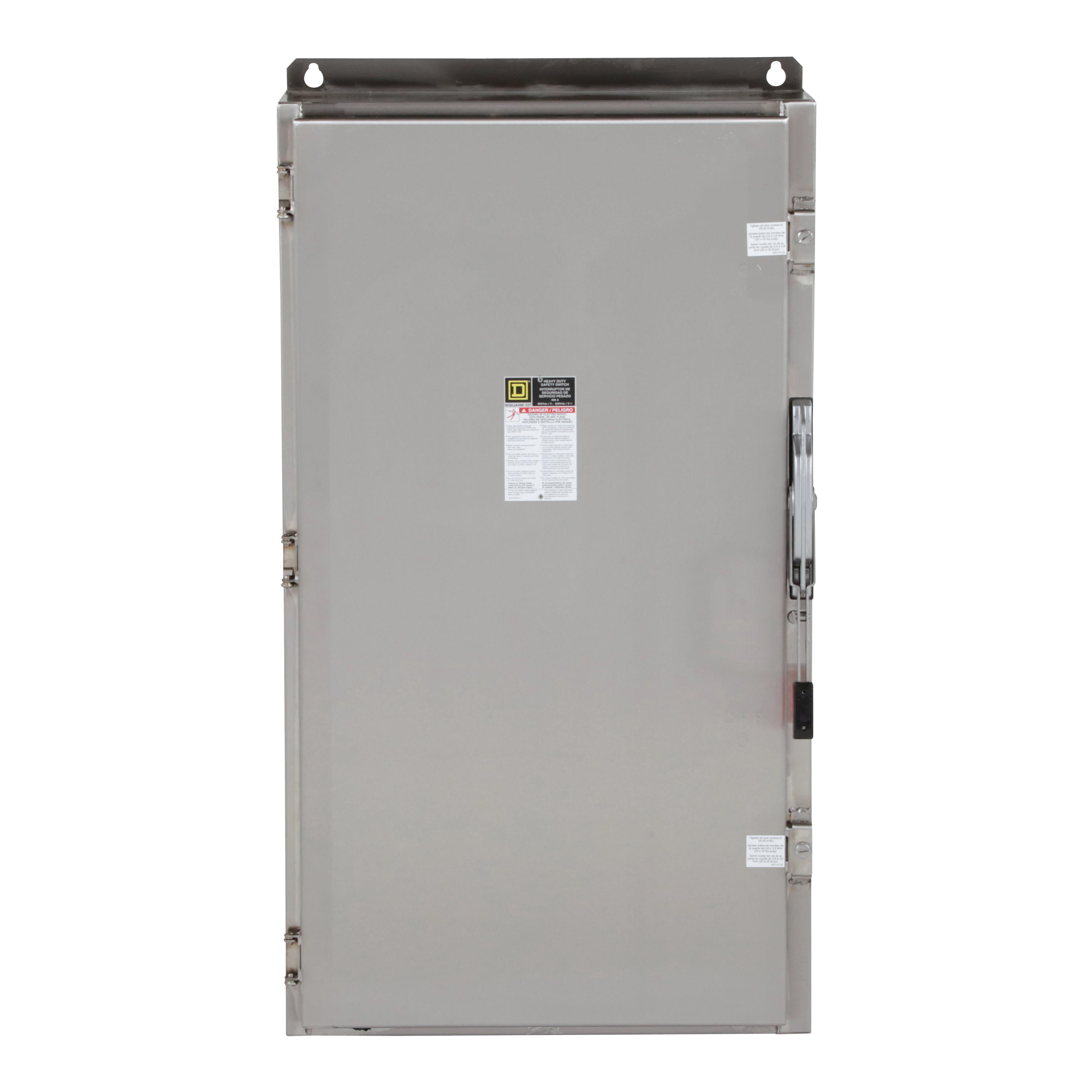 Square D™ HU365DS E5 Corrosion-Resistant Dust/Watertight Non-Fusible Rainproof Single Throw Heavy Duty Safety Switch, 600 V AC/DC, 400 A, 50 hp, 350 hp, 3PST Contact, 3 Poles