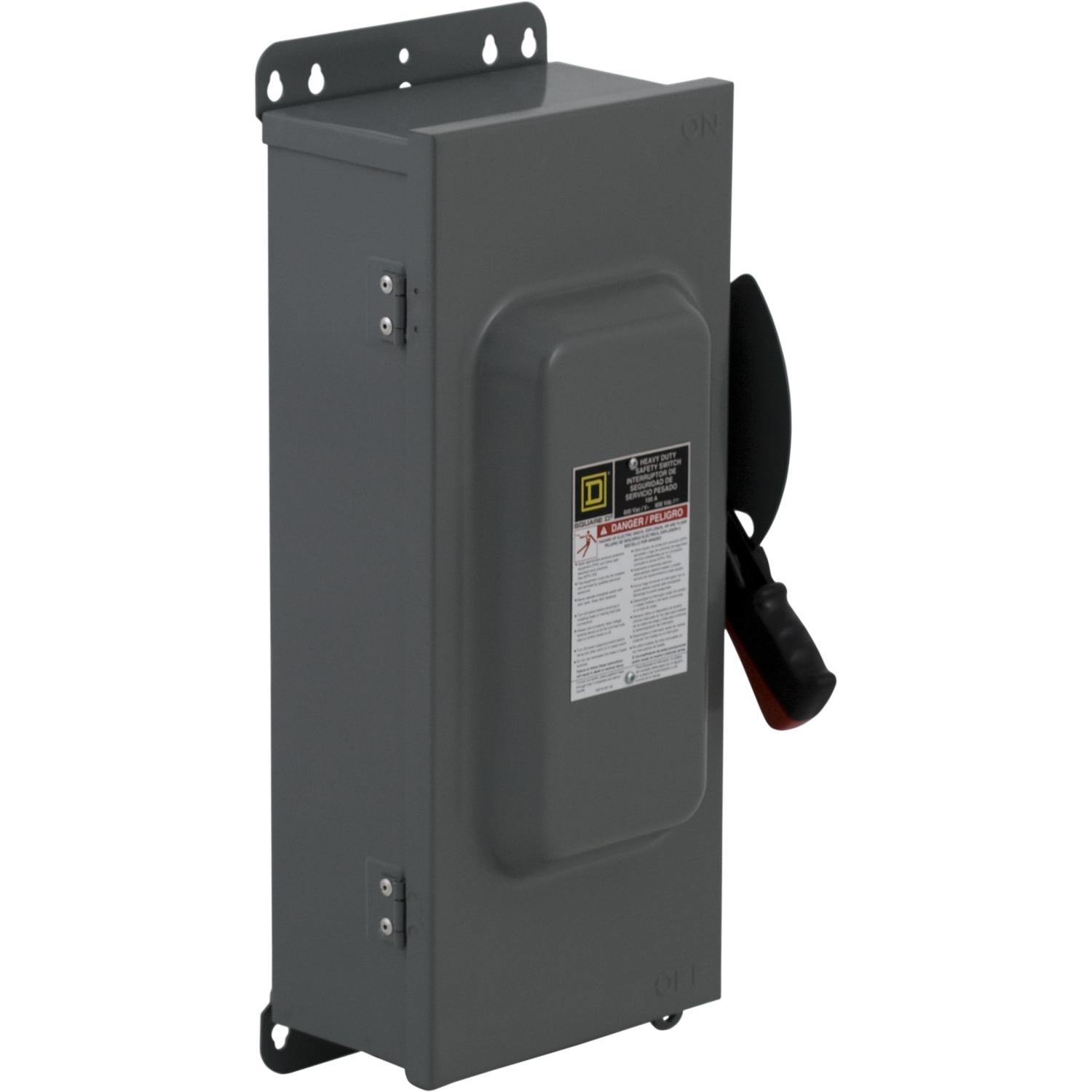 Square D™ HU463AWK F6 Dusttight Driptight Iceproof Heavy Duty Non-Fusible Rainproof Sleetproof Safety Switch, 600 V AC/DC, 100 A, 50 hp at 600 VAC 2-Phase, 75 hp at 600 VAC 3-Phase, 30 hp at 600 VDC, 4 Poles