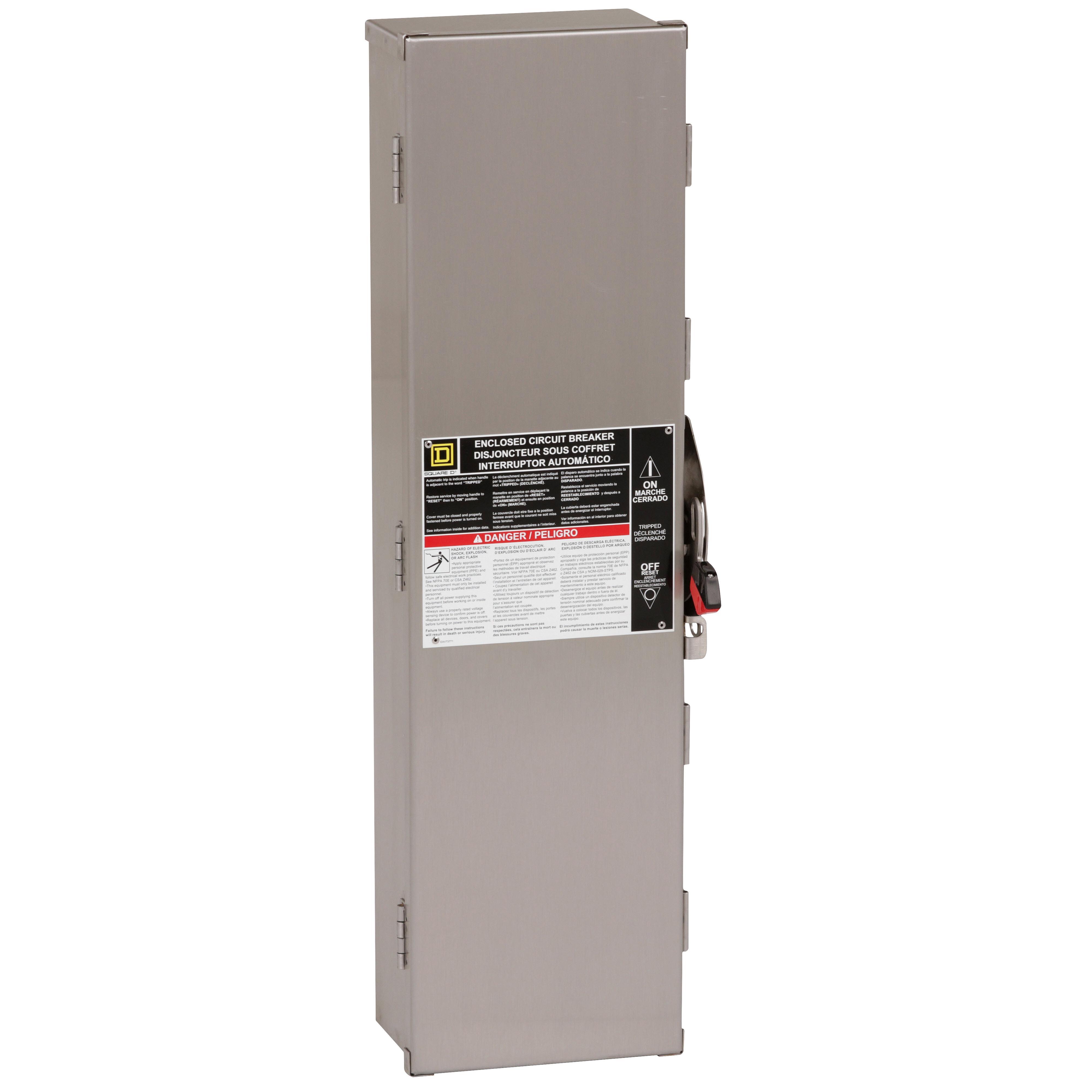 Square D™ J250DS Stainless Steel Circuit Breaker Enclosure, 9.72 in W x 7.94 in D x 32.26 in H, NEMA 3/3R/4/4X/5/12 NEMA Rating, Stainless Steel