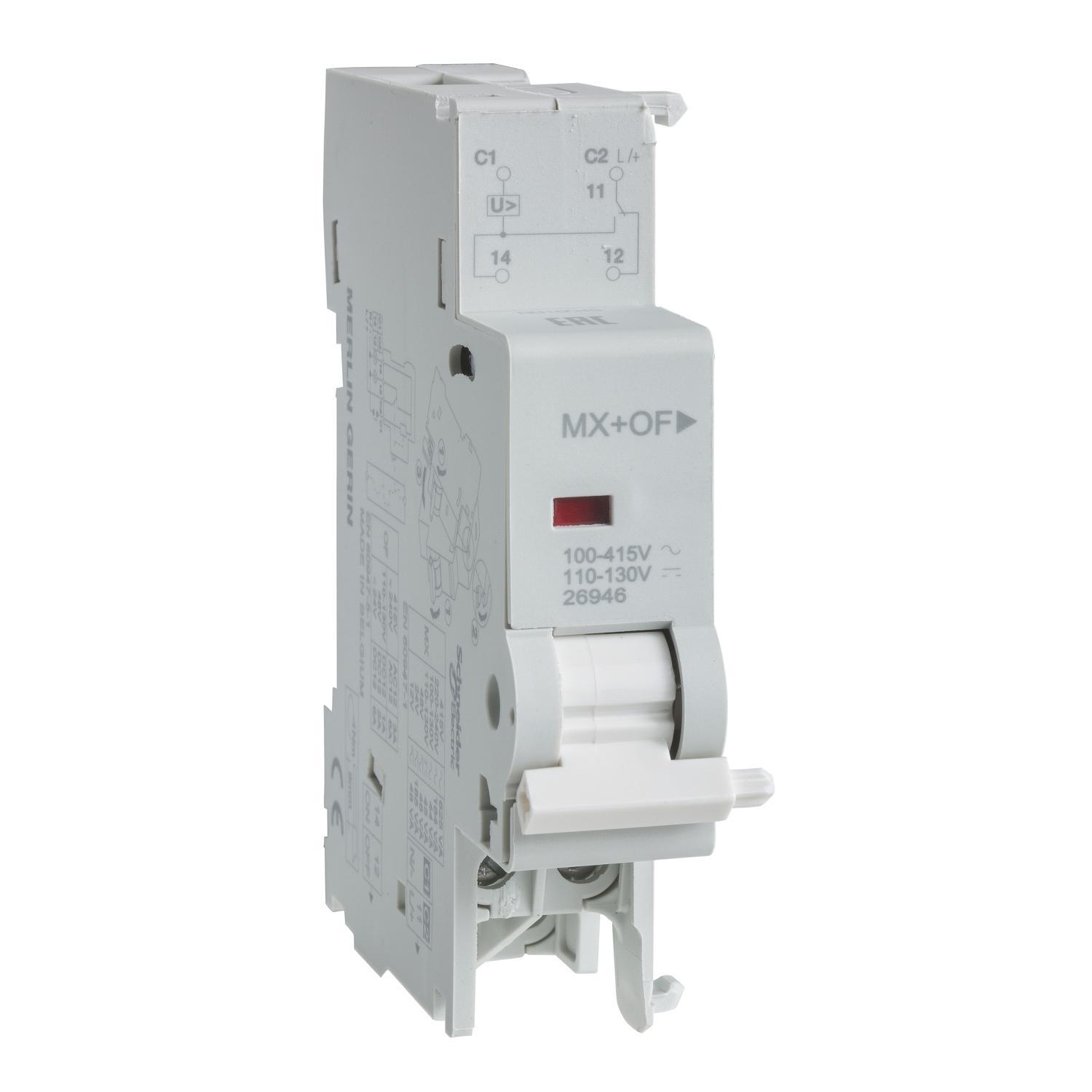 Square D™ M9A26948 MX + OF Shunt Trip Release With OC Contact, 12 to 24 V AC/DC, Clamp Terminal Connection, DIN Rail Mount