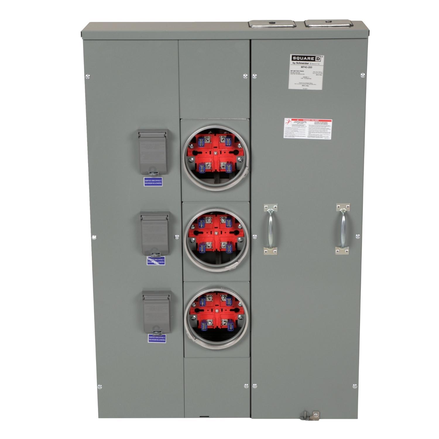 Square D™ Meter-Pak™ MP43200 3-Position 3-Wire Main Lug Meter Center, 240 V AC, 200 A, 1 Phase , NEMA 3R Enclosure