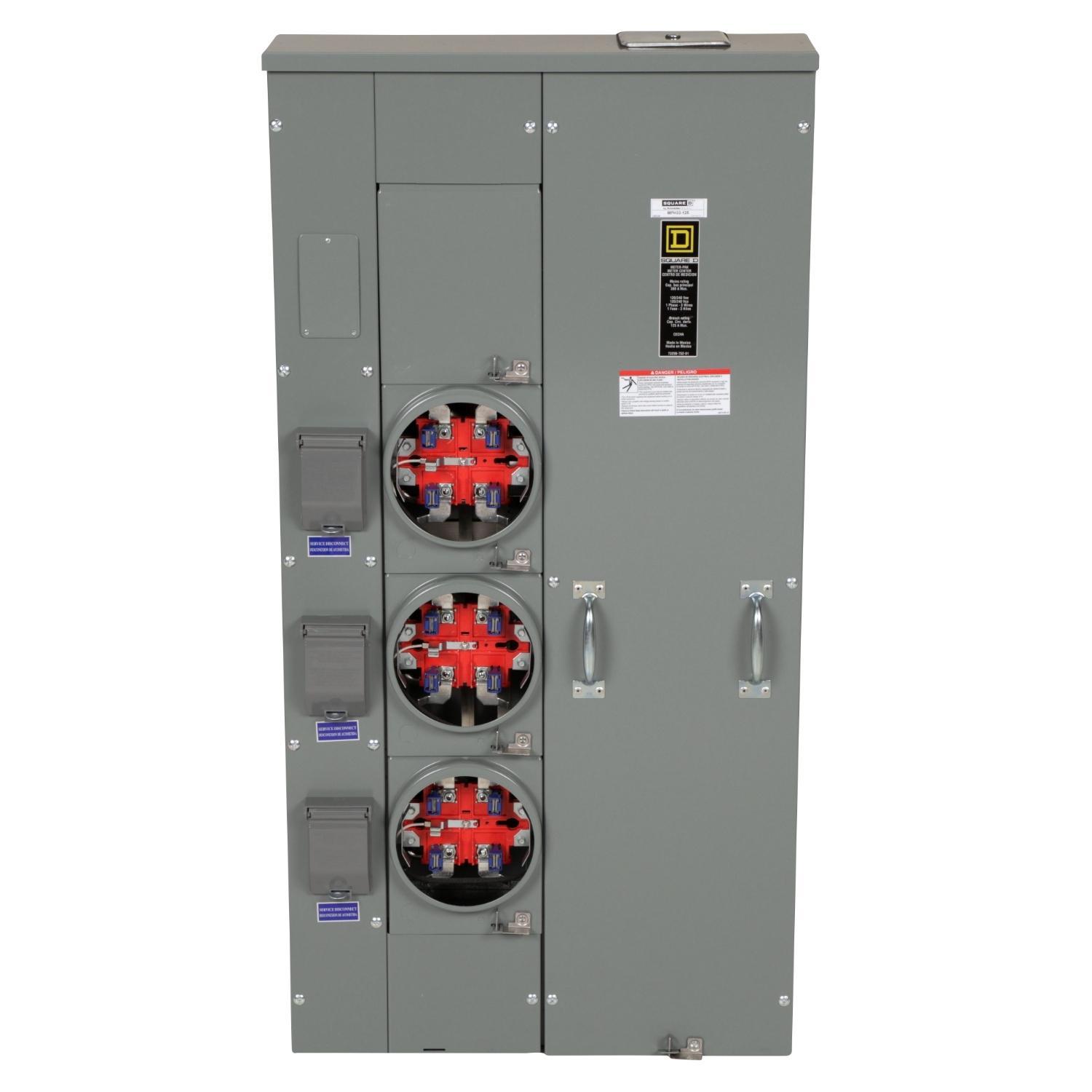 Square D™ Meter-Pak™ MPH33125 3-Position 3-Wire Main Lug Meter Center With Horn Bypass, 240 V AC, 125 A, 1 Phase , NEMA 3R Enclosure