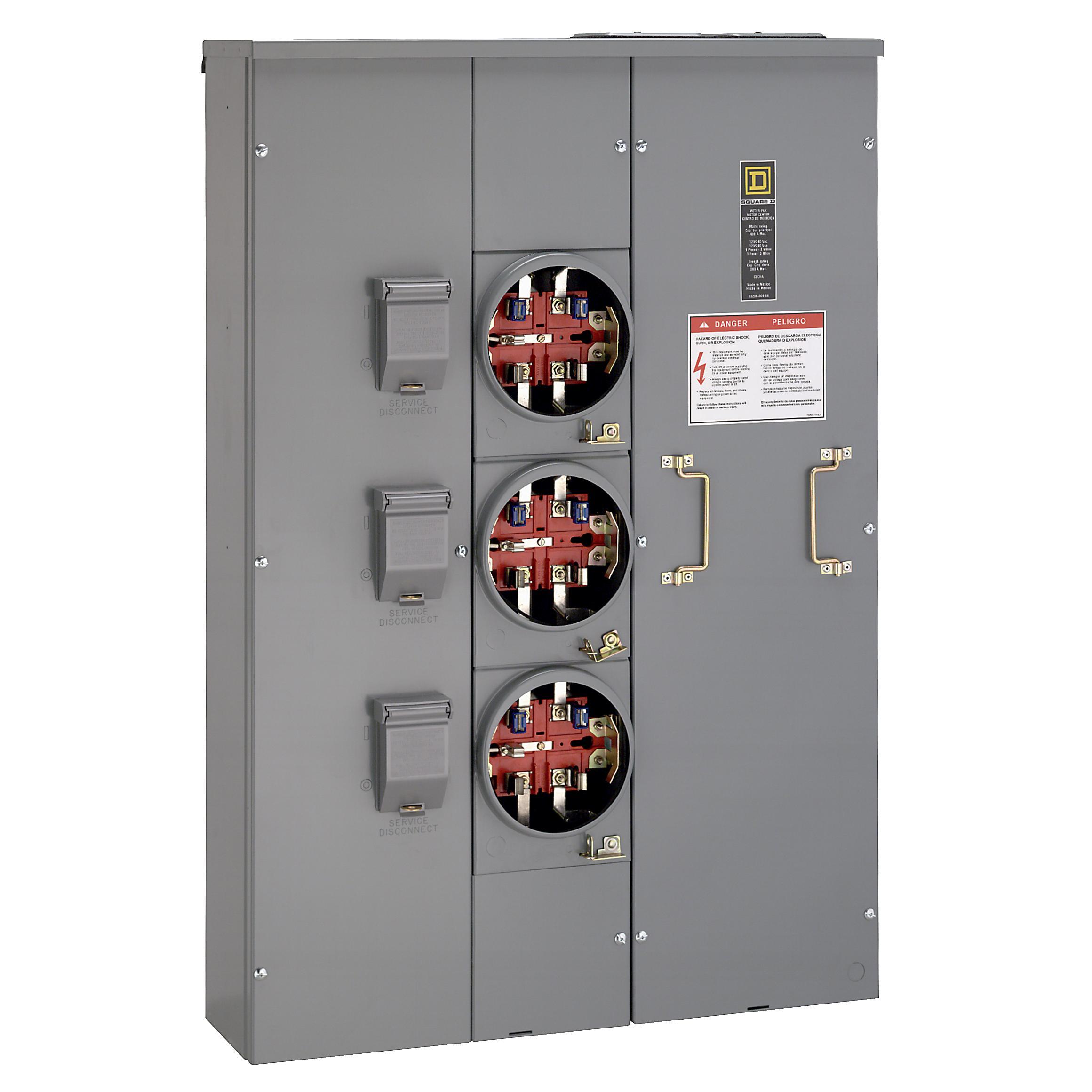 Square D™ Meter-Pak™ MPH43200 3-Position 3-Wire Meter Center With Horn Bypass, 240 V AC, 200 A, 1 Phase , NEMA 3R Enclosure