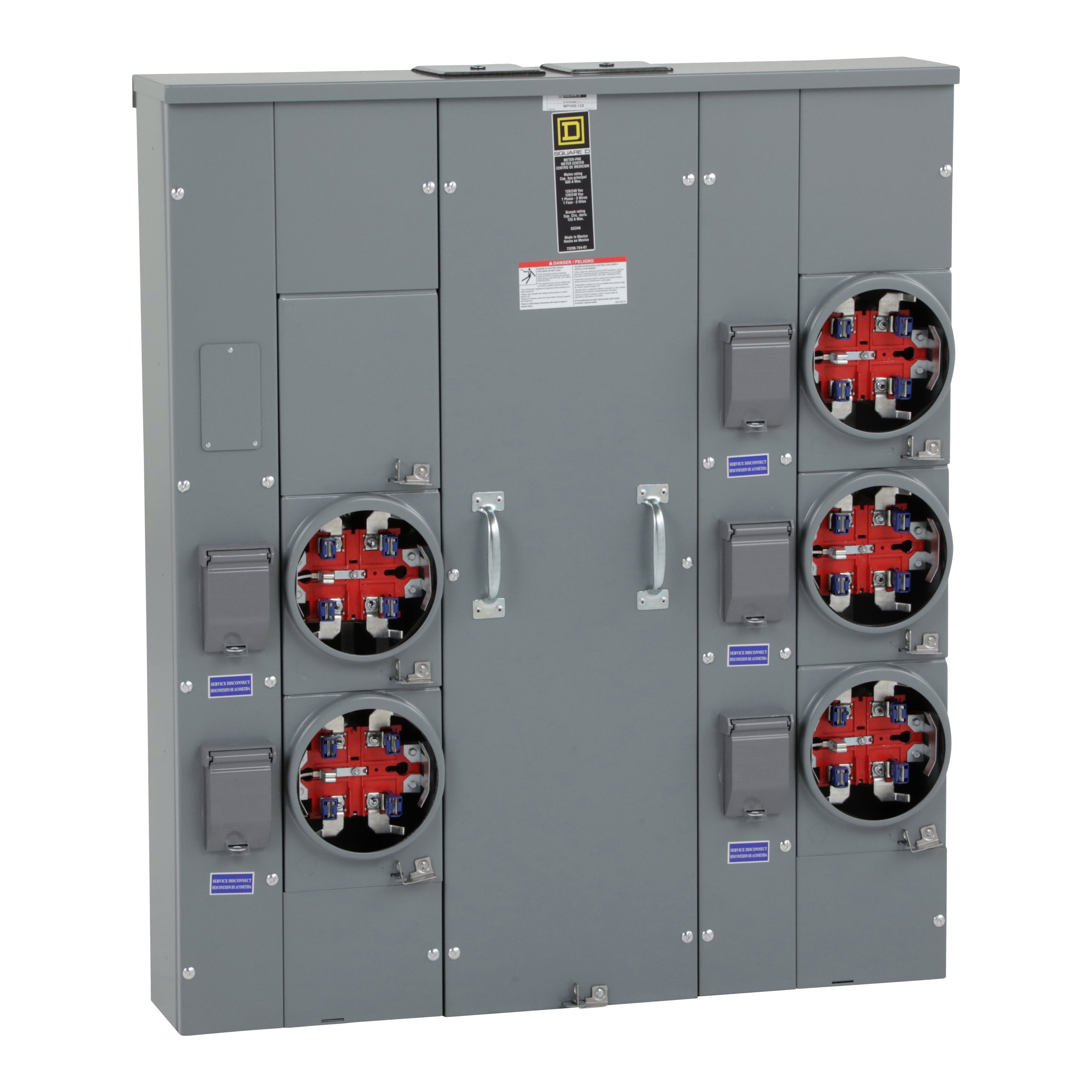 Square D™ Meter-Pak™ MPH55125 MP Series 5-Position 3-Wire Meter Center With Horn Bypass, 240 V AC, 125 A, 1 Phase, NEMA 3R Enclosure