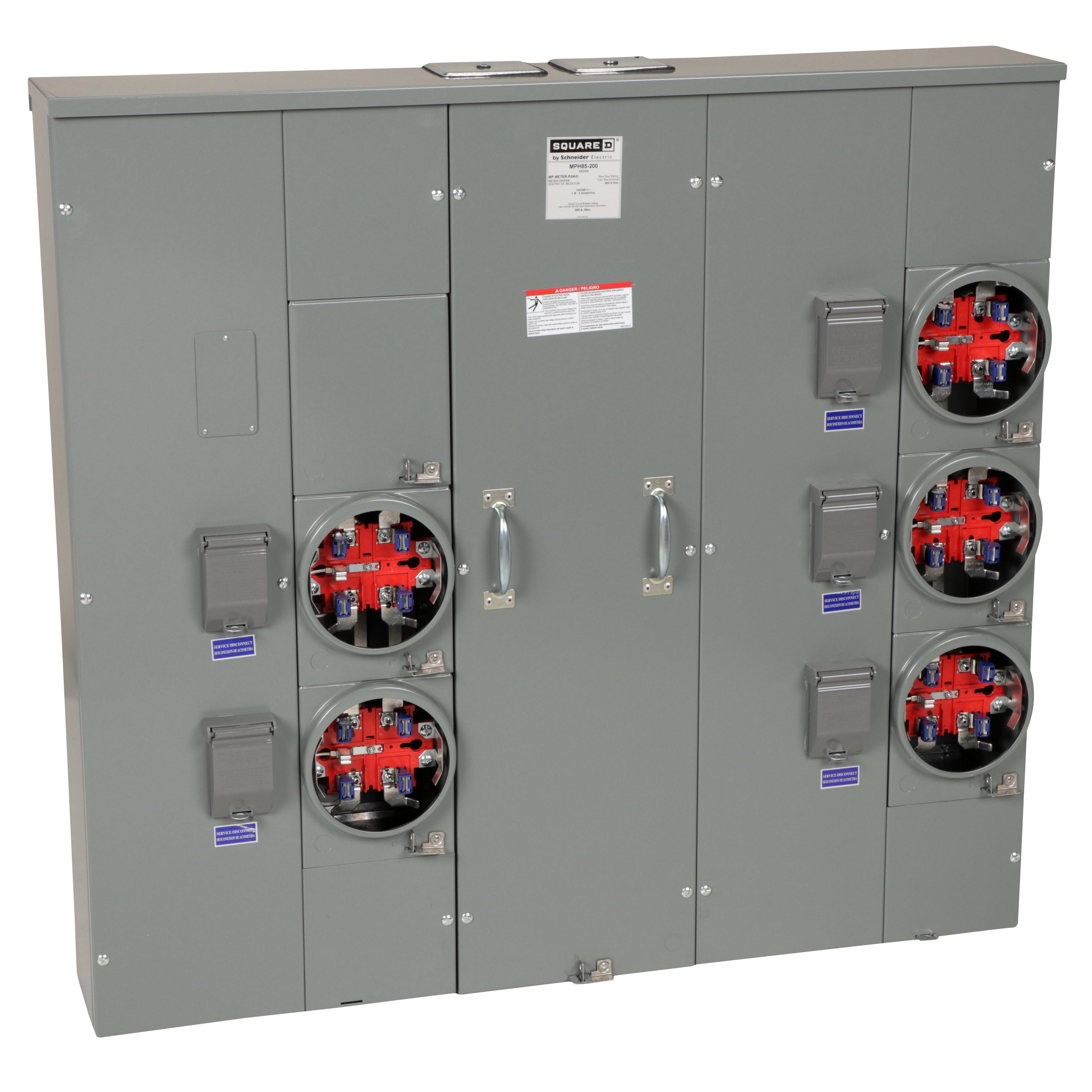 Square D™ Meter-Pak™ MPH85200 5-Position 3-Wire Meter Center With Horn Bypass, 240 V AC, 200 A, 1 Phase , NEMA 3R Enclosure