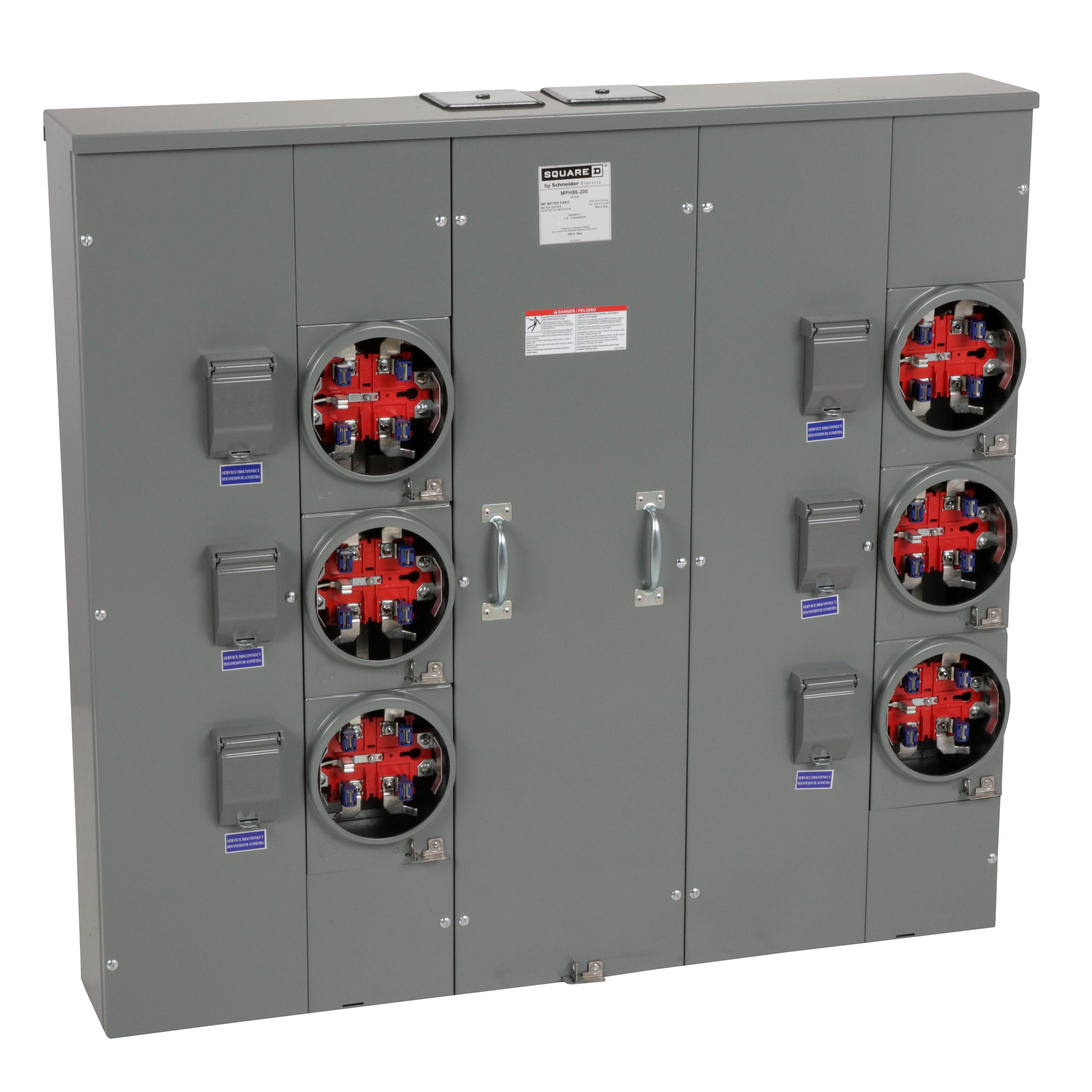 Square D™ Meter-Pak™ MPH86200 6-Position 3-Wire Meter Center With Horn Bypass, 240 V AC, 200 A, 1 Phase , NEMA 3R Enclosure