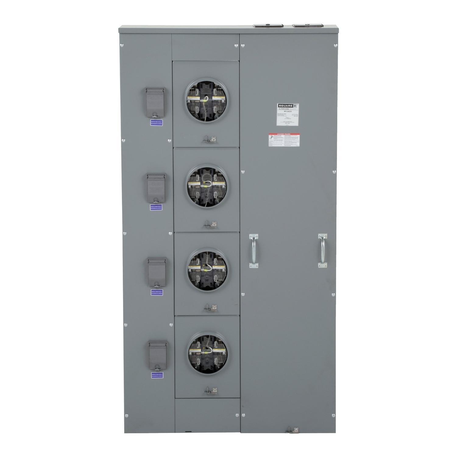 Square D™ Meter-Pak™ MPL64225 MP Series 2-Position 3-Wire Main Lug Ringless Meter Center, 240 V AC, 225 A, 1 Phase , NEMA 3R Enclosure