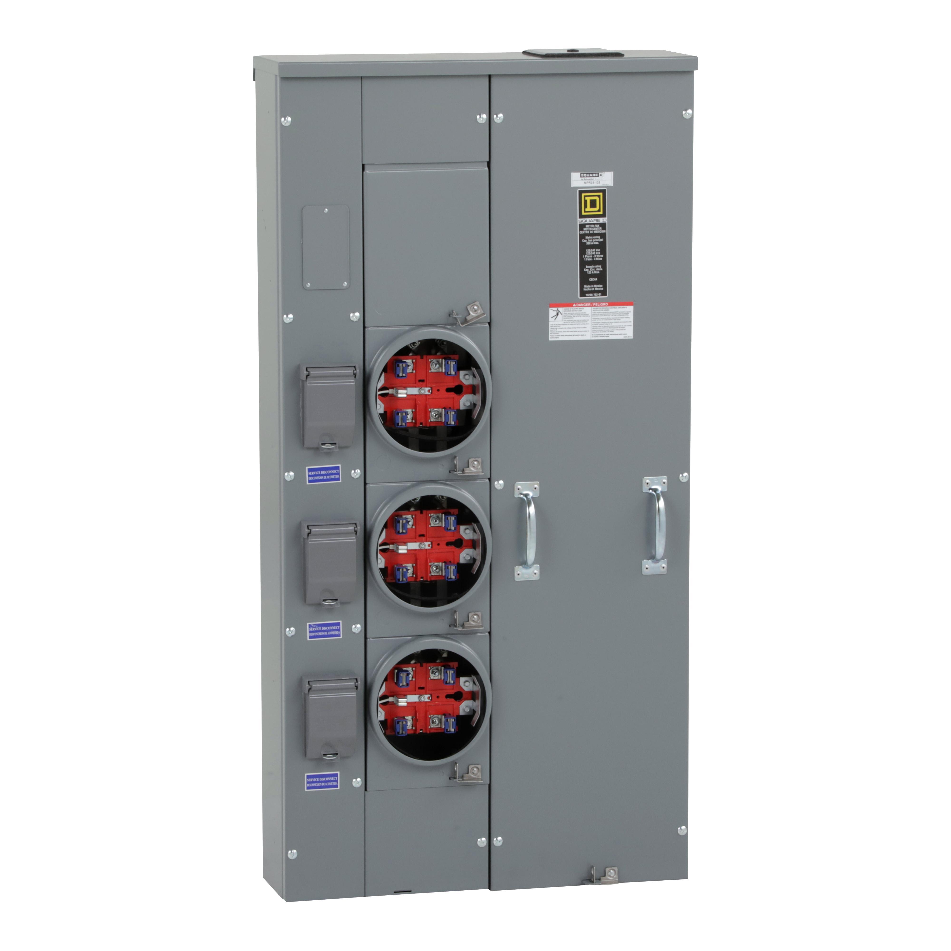 Square D™ Meter-Pak™ MPR33125 MP Series 3-Position 3-Wire Meter Center, 240 V AC, 125 A, 1 Phase, NEMA 3R Enclosure
