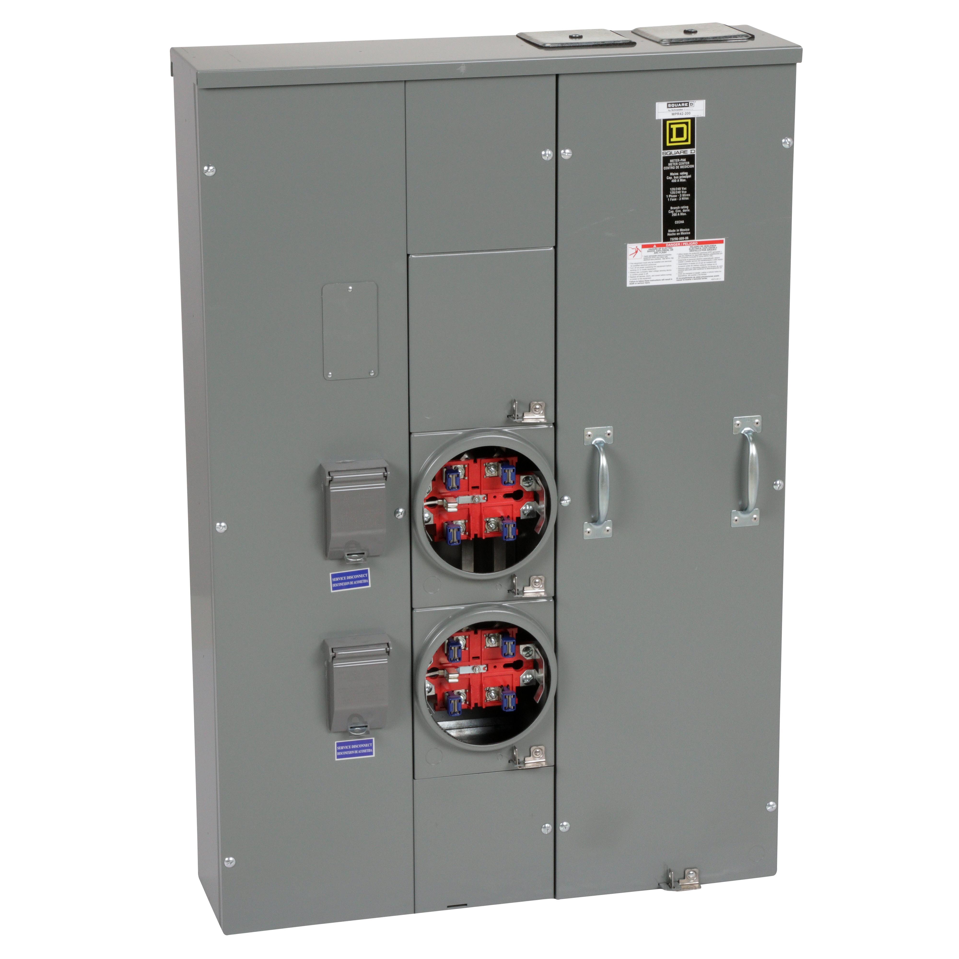 Square D™ Meter-Pak™ MPR42200 MP Series 2-Position 3-Wire Meter Center, 240 V AC, 200 A, 1 Phase, NEMA 3R Enclosure