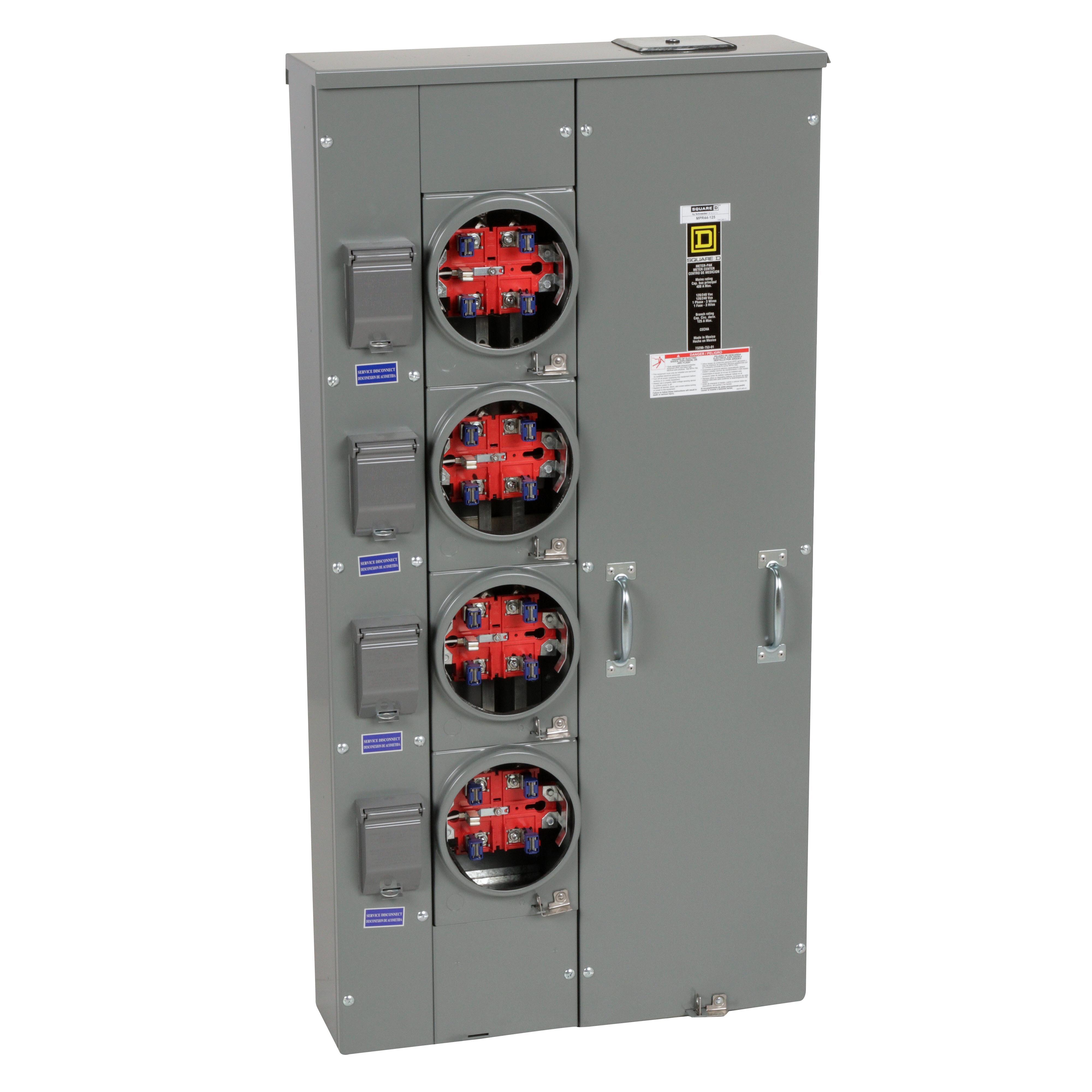 Square D™ Meter-Pak™ MPR44125 MP Series 4-Position 3-Wire Meter Center, 240 V AC, 125 A, 1 Phase, NEMA 3R Enclosure