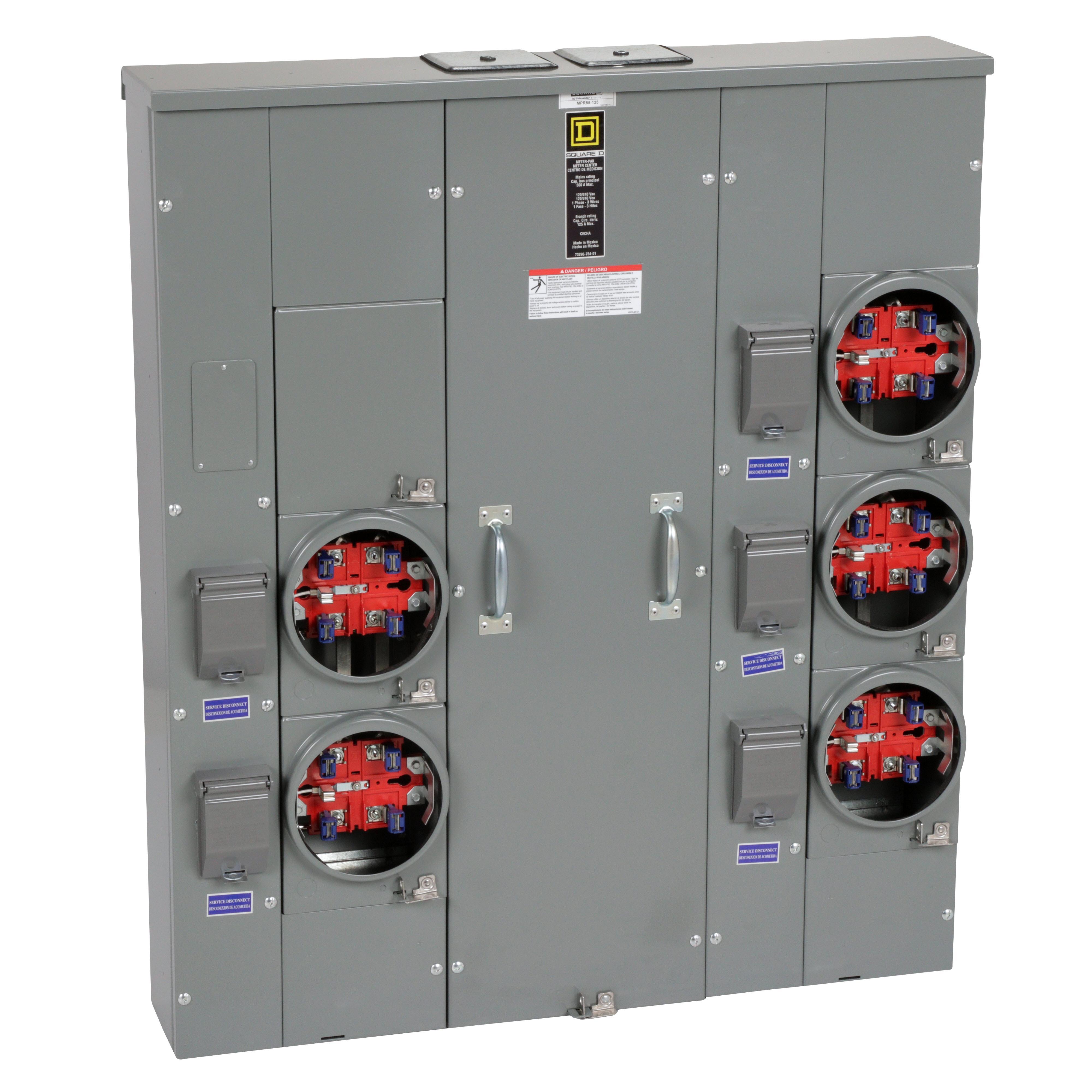 Square D™ Meter-Pak™ MPR55125 MP Series 5-Position 3-Wire Meter Center, 240 V AC, 125 A, 1 Phase, NEMA 3R Enclosure