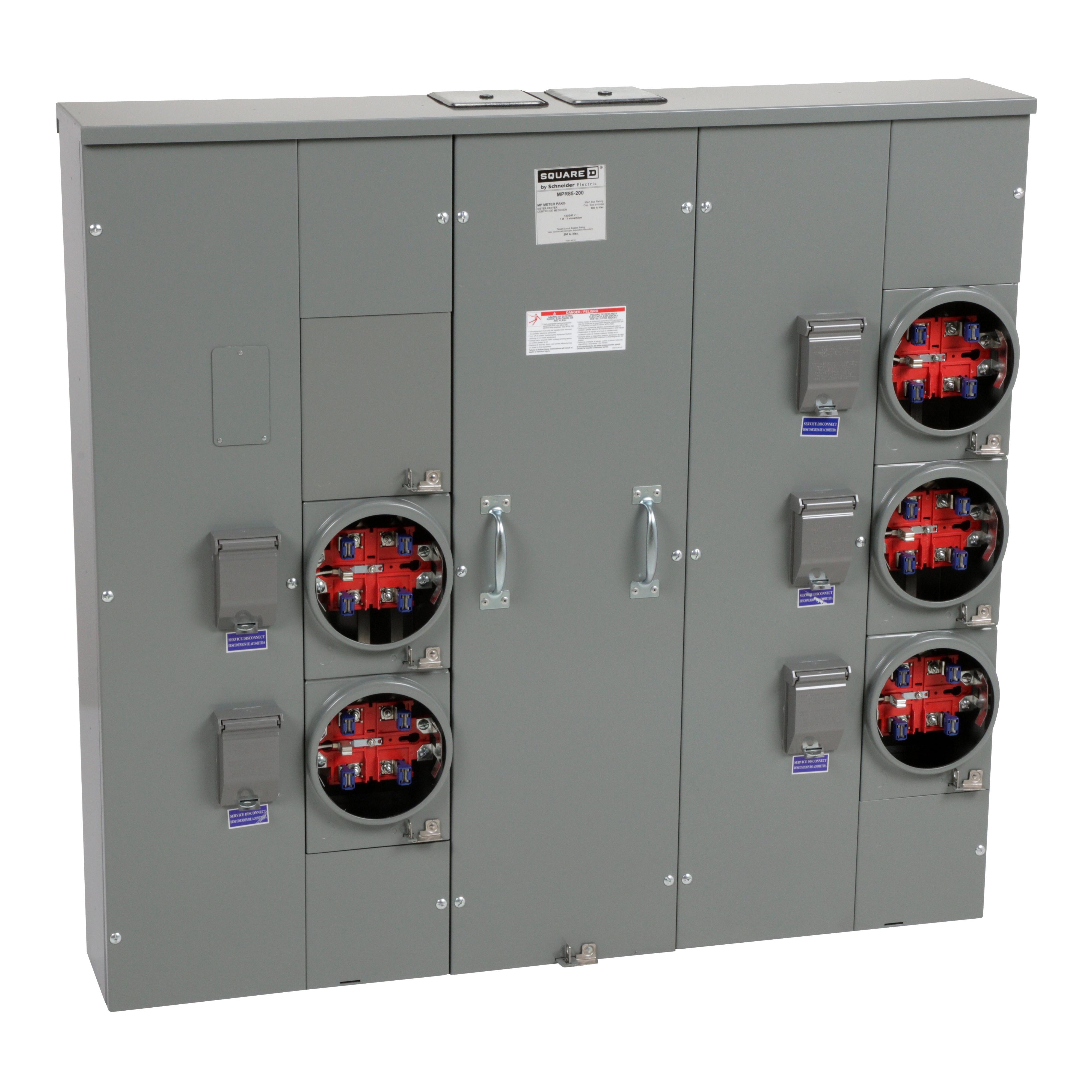 Square D™ Meter-Pak™ MPR85200 5-Position 3-Wire Main Lug Meter Center, 240 V AC, 200 A, 1 Phase , NEMA 3R Enclosure