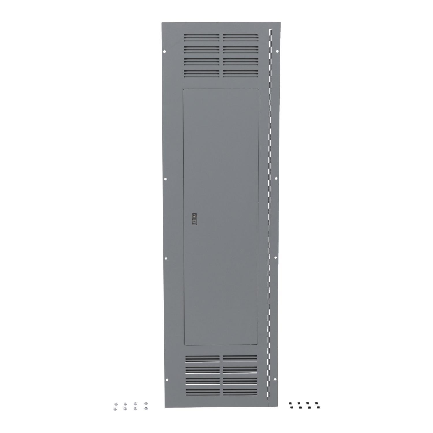 Square D™ NC68VSHR Hinged Ventilated Trim Front, 68 in L x 26 in W, For Use With NQ/NF Series Main Lug, Main Circuit Breaker and NF Series Main Circuit Breaker Panelboard, Steel, Surface Mount
