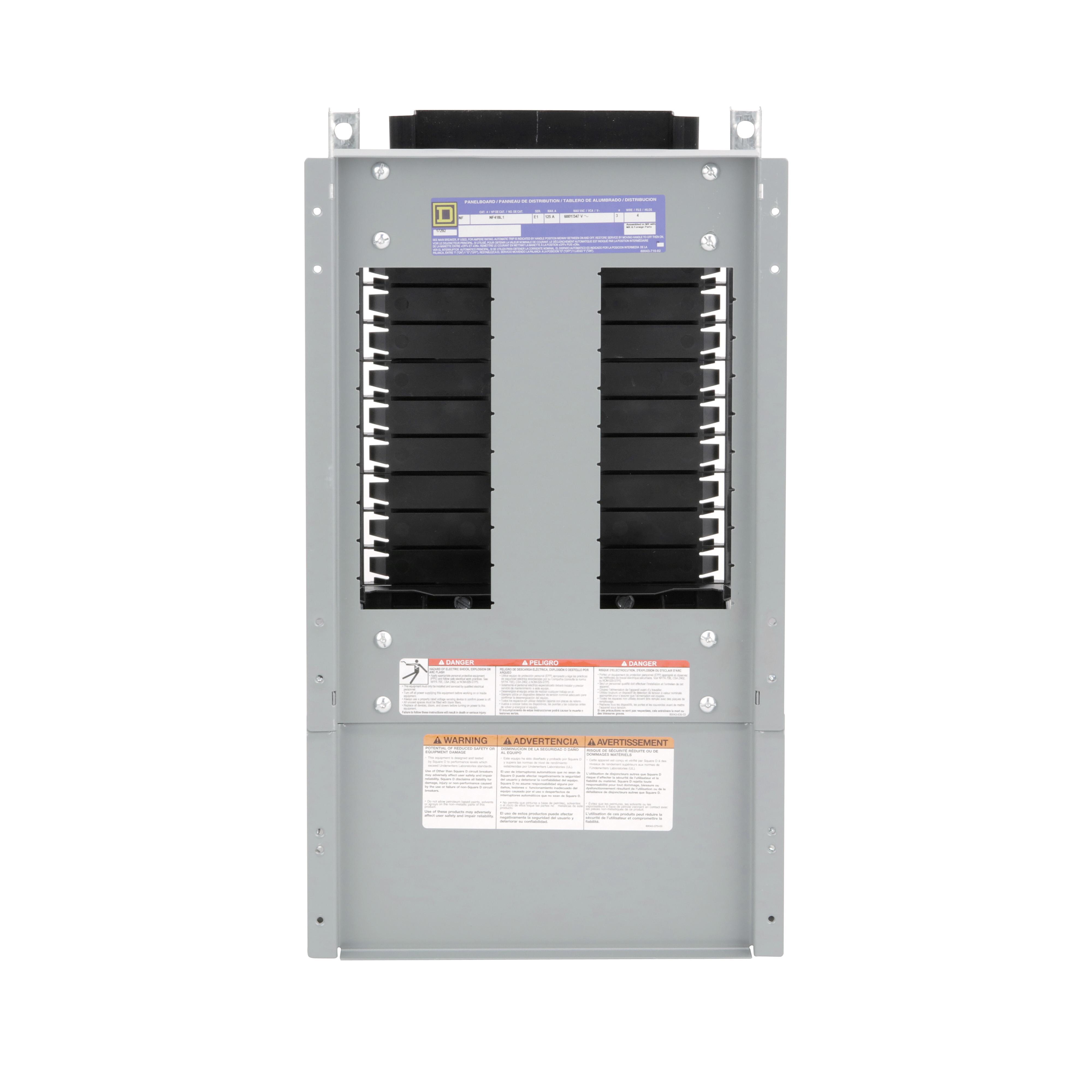 Square D™ NF418L1 NF Series Bottom Panelboard Interior, 480Y/277 VAC, 600Y/347 VAC, 125 A, 18 Spaces, 100 kA Short Circuit