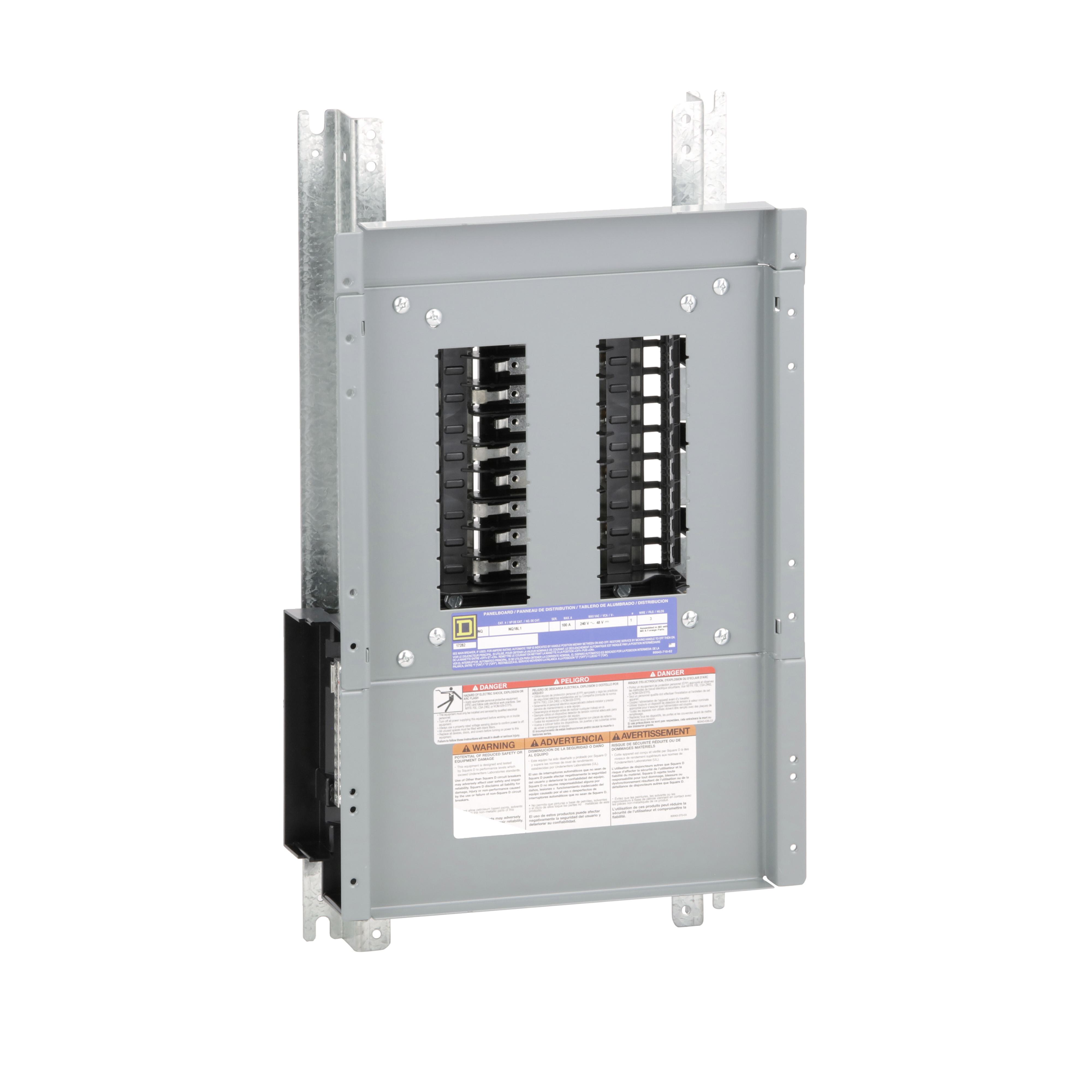 Square D™ NQ18L1 NQ Series 1-Phase Panelboard Interior, 240 V AC/48 V DC, 100 A, 18 Spaces, 100 kA SCCR