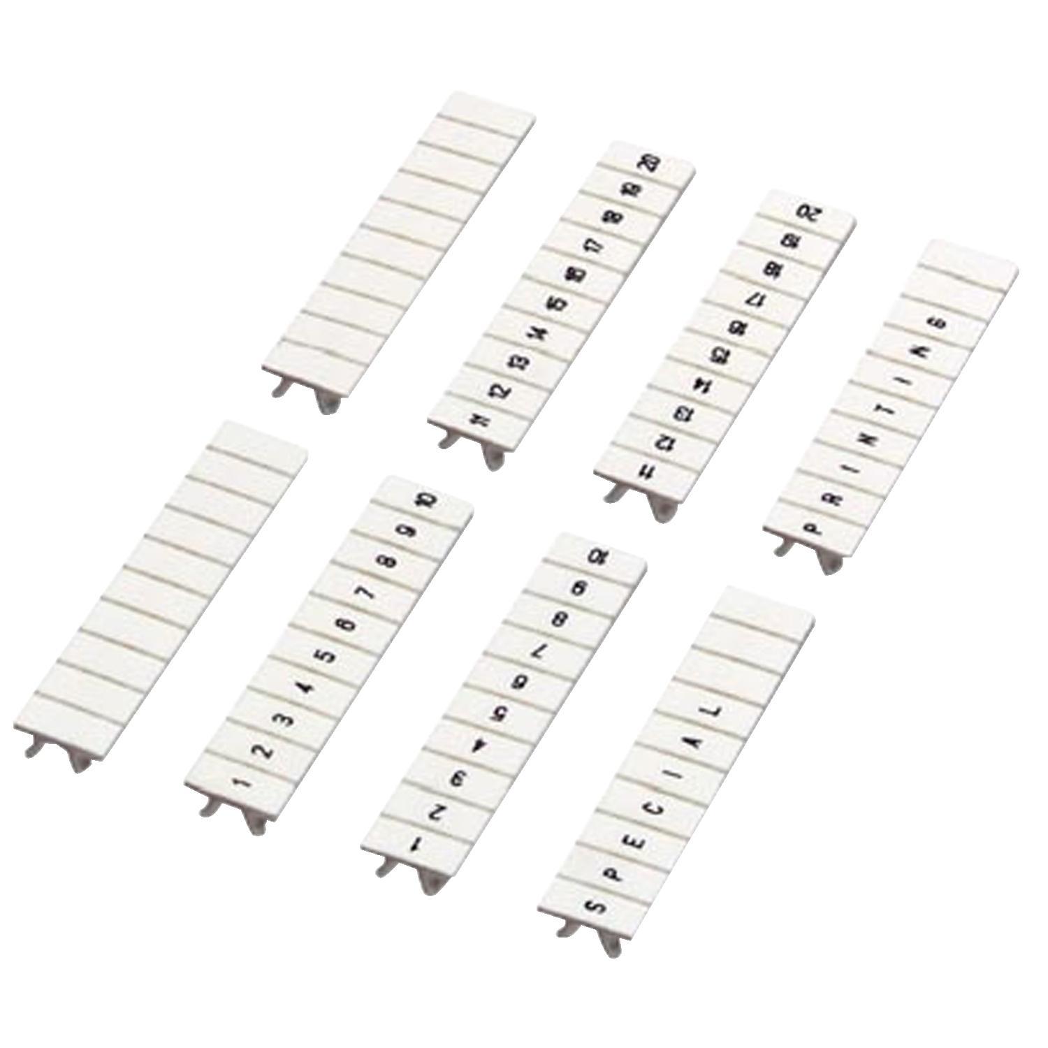 Square D™ NSYTRAB540 NYSTR 10-Character Clip-In Horizontal Numeric Printed Marking Strip, 5 mm W, Black Legend, Polyamide 6.6