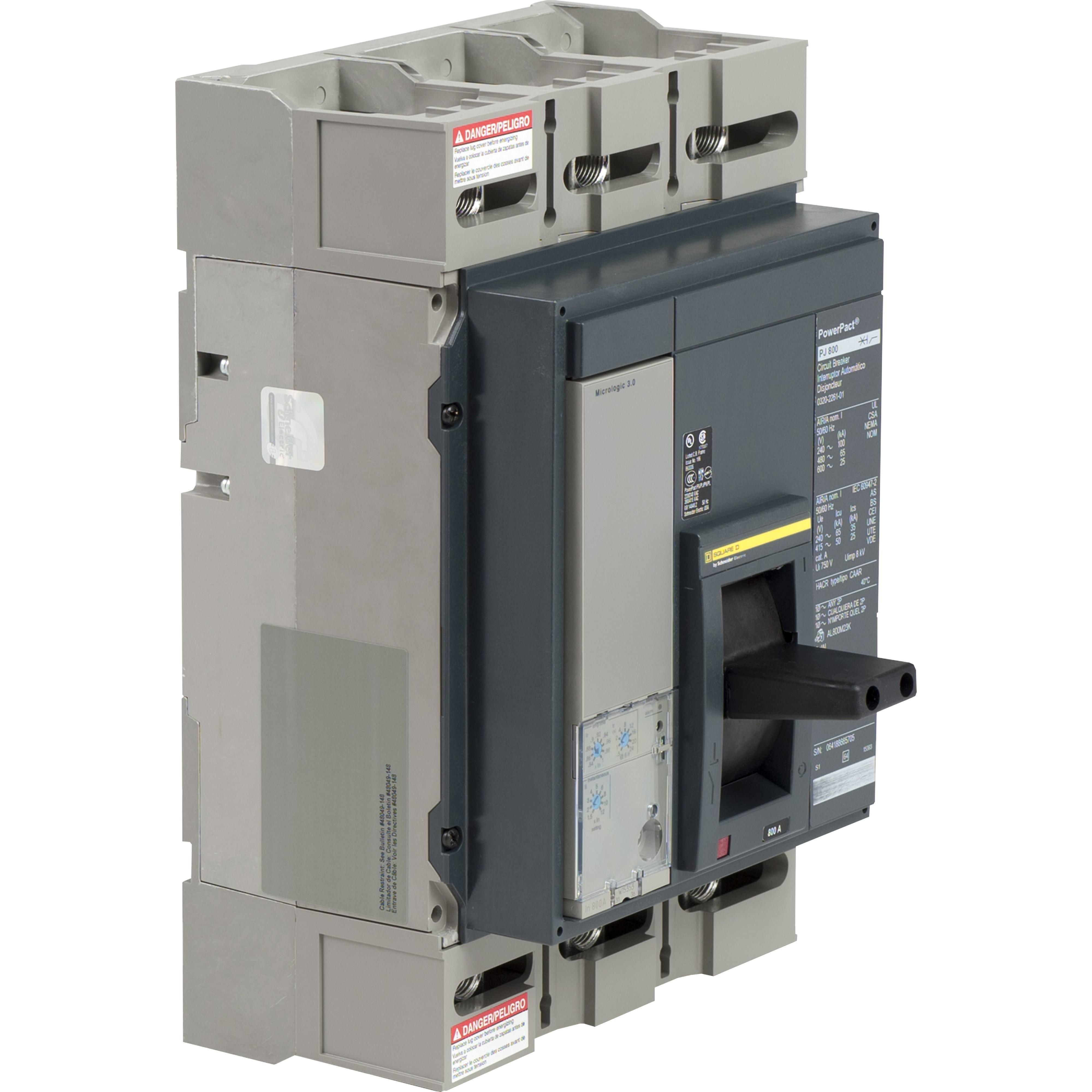 Square D™ PowerPact™ P PGL36080U33A Type PGL Molded Case Circuit Breaker, 600 V AC, 800 A, 18/35/65 kA Interrupt, 3 Poles, Electronic Trip