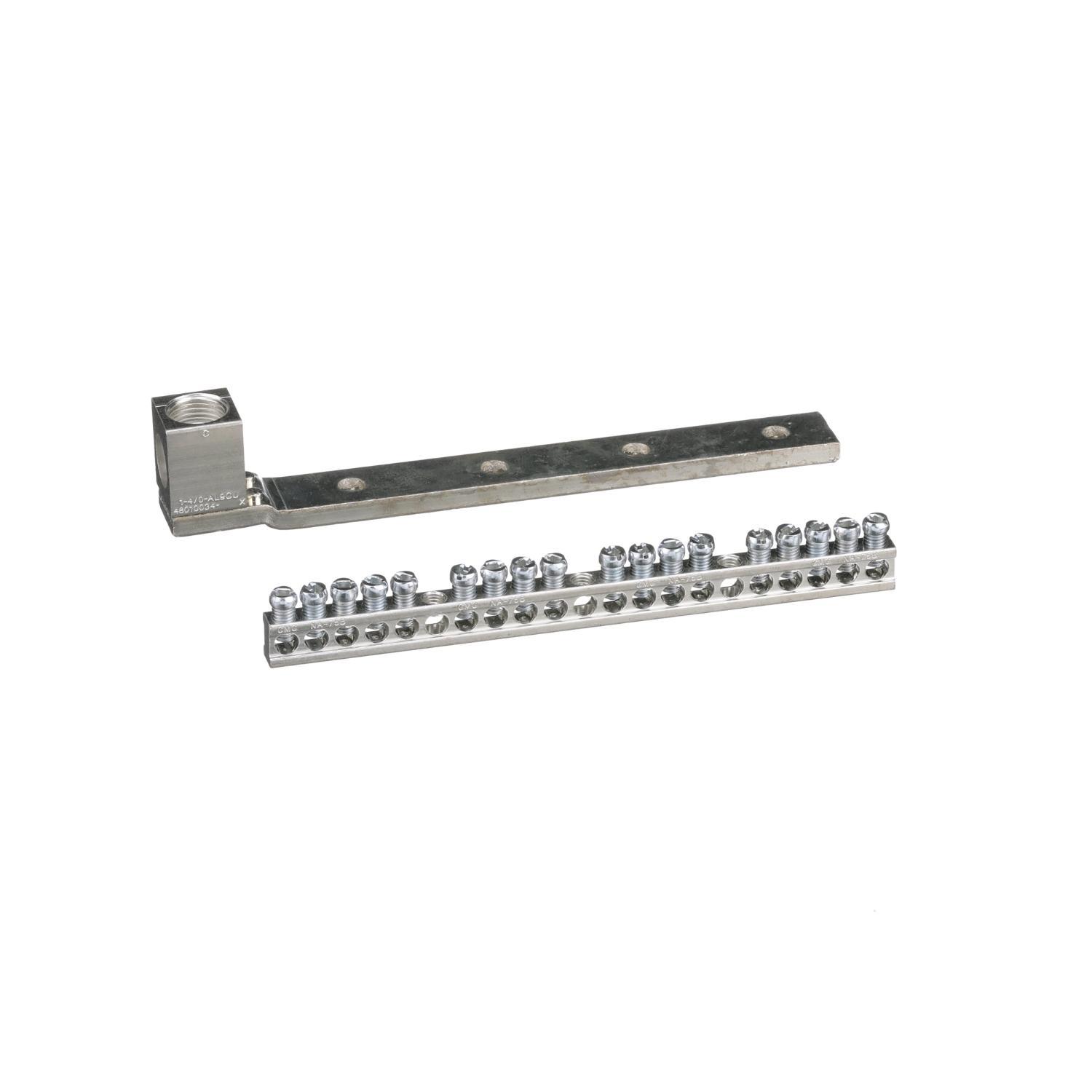 Square D™ QO® PK18GTAL Ground Bar Assembly, 15.9 in L, 1 to 4/0 AWG Aluminum/Copper Conductor, 18 Terminals, For Use With QO™ Load Center and Type PK Circuit Breaker