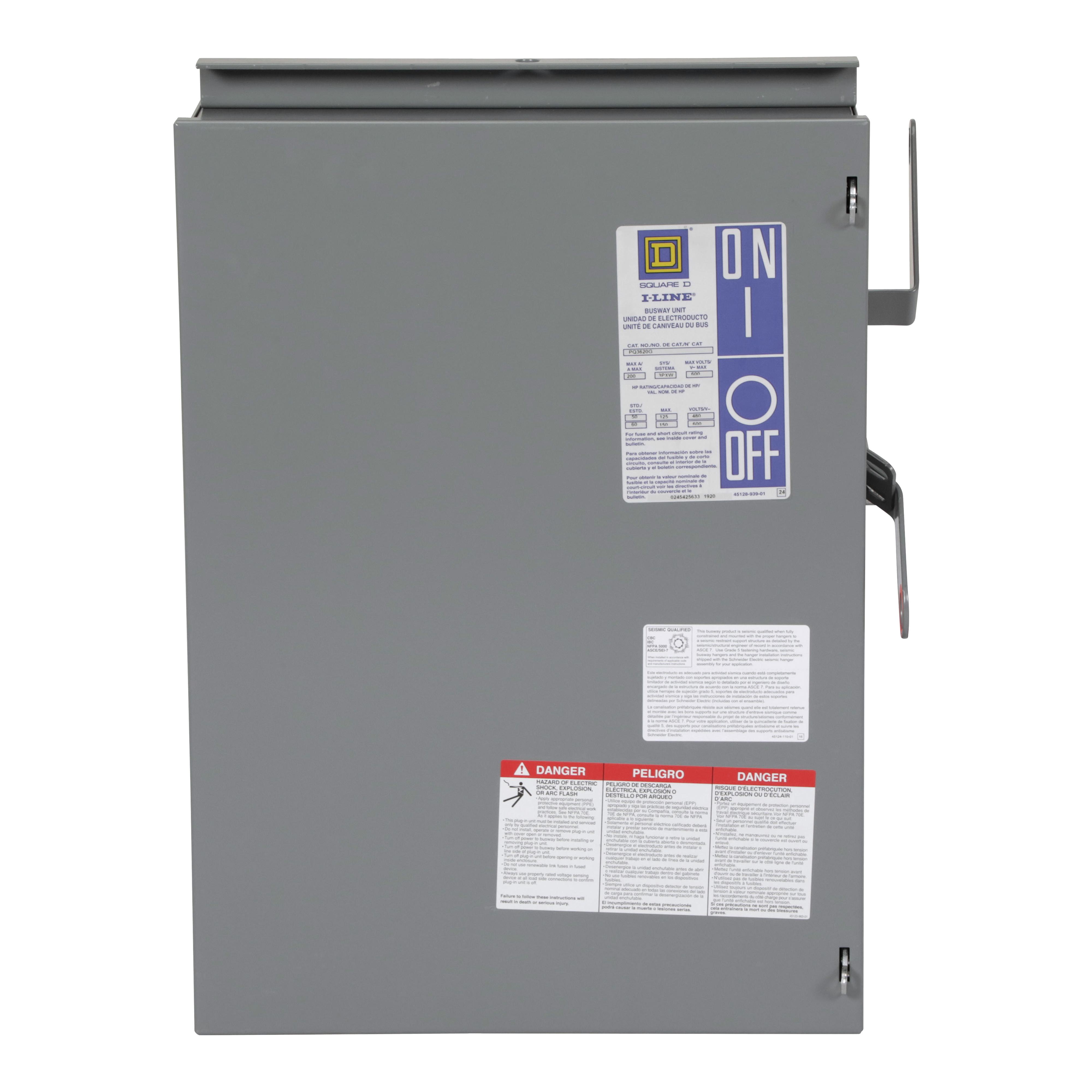 Square D™ PQ3620G Type PQ Ii Busway Fusible Plug-In, 277/480 V AC, 200 A, 4 Wires, FS Frame, NEMA 1 Enclosure