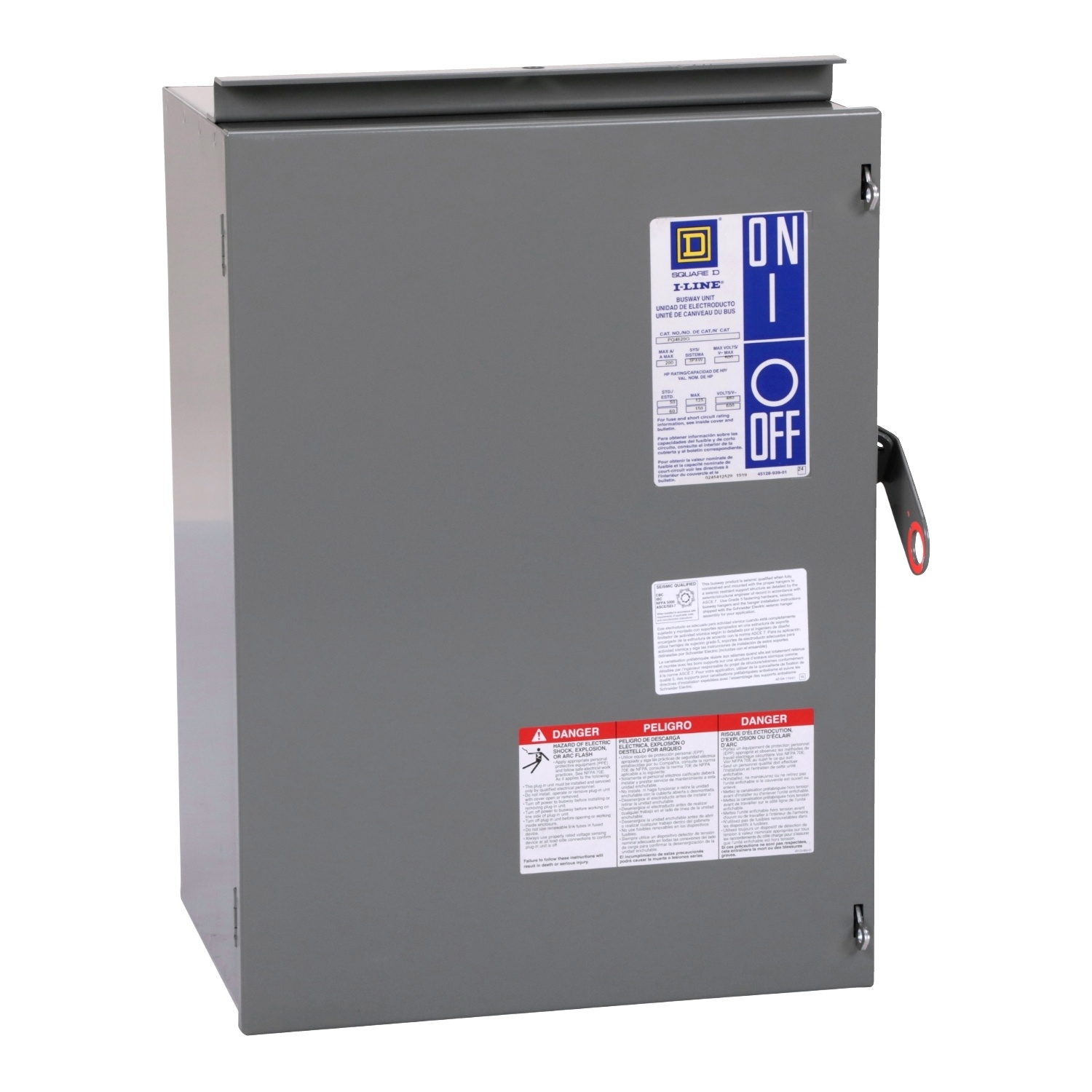 Square D™ I-Line™ II PQ4620G Type H Fusible Plug-In Unit, 600 VAC, 4 Wires, FS Frame, NEMA 1 Enclosure