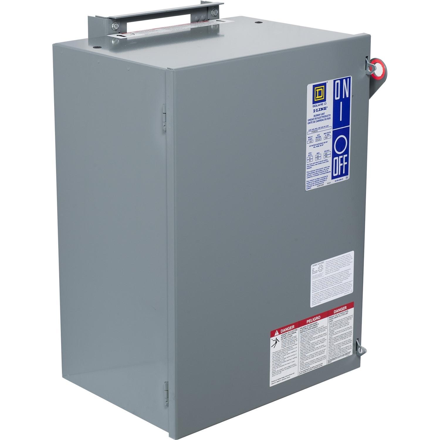 Square D™ I-Line™ PS4620G 4-Pole Type PS Class H Vertical Mount Fusible Busway Plug-In Unit With Integral Ground Bus, 347 to 600 V AC, 200 A, 4 Wires, NEMA 1 Enclosure