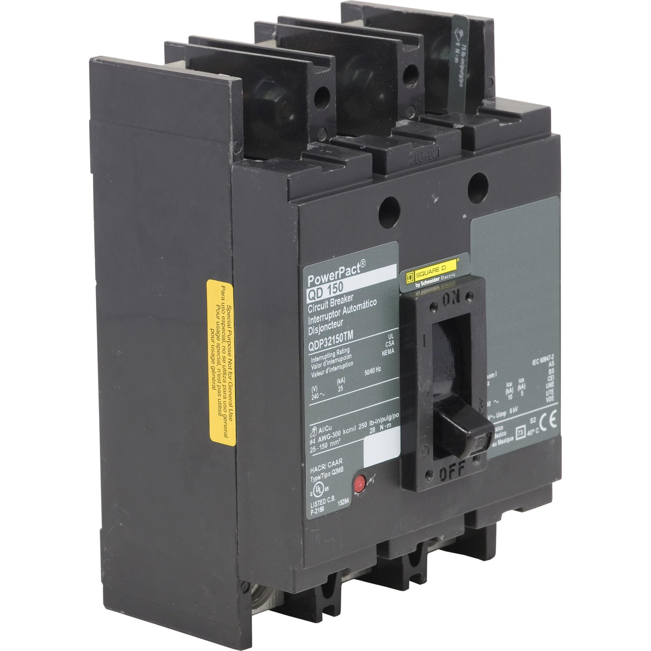 Square D™ QDP32200TM QDP Molded Case Circuit Breaker, 240 V AC, 200 A, 25 kA Interrupt, 3 Poles, Thermal Magnetic Trip