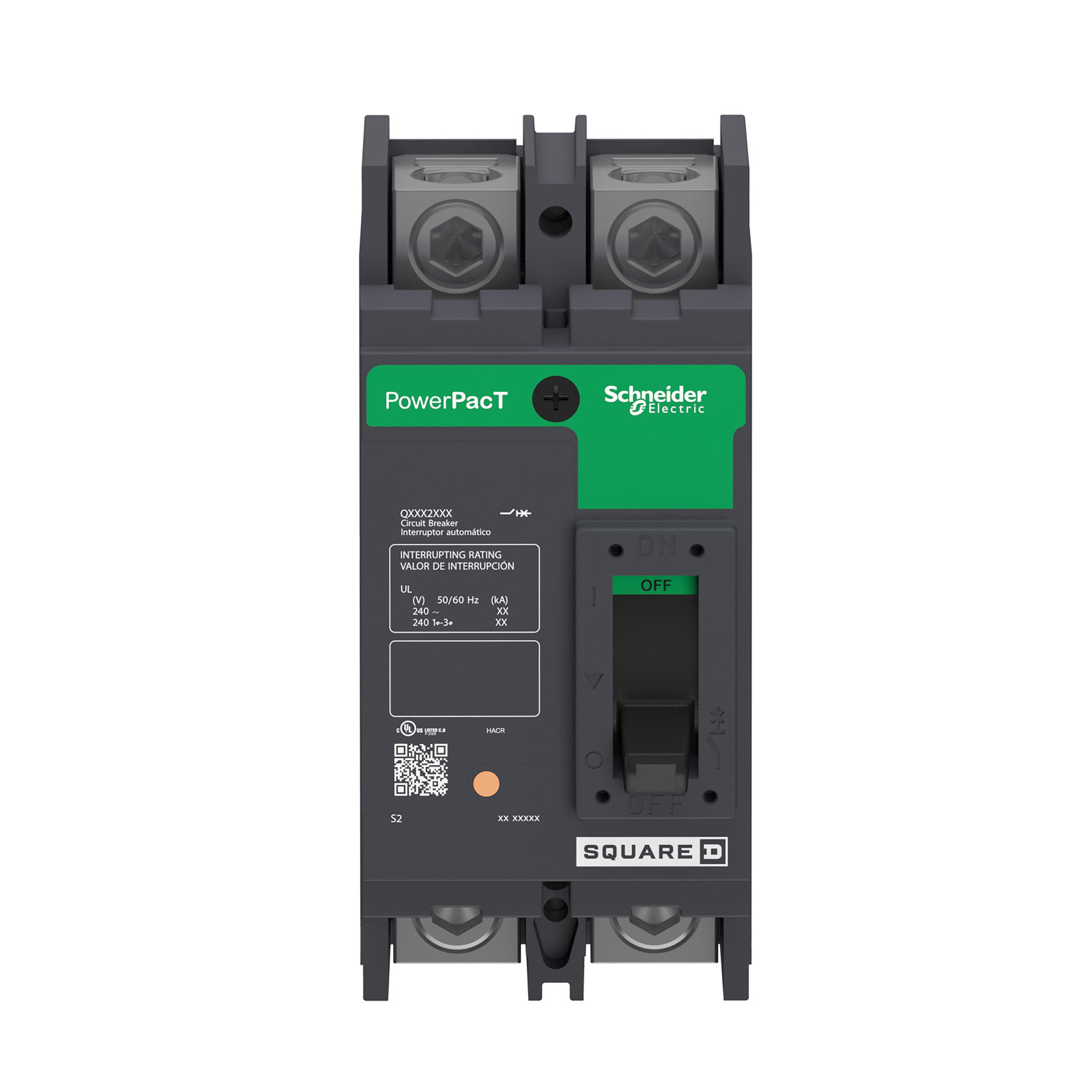 Square D™ PowerPact™ Q QBL22250 Type QBL Molded Case Circuit Breaker, 240 V AC, 250 A, 10 kA Interrupt, 2 Poles, Thermal Magnetic Trip
