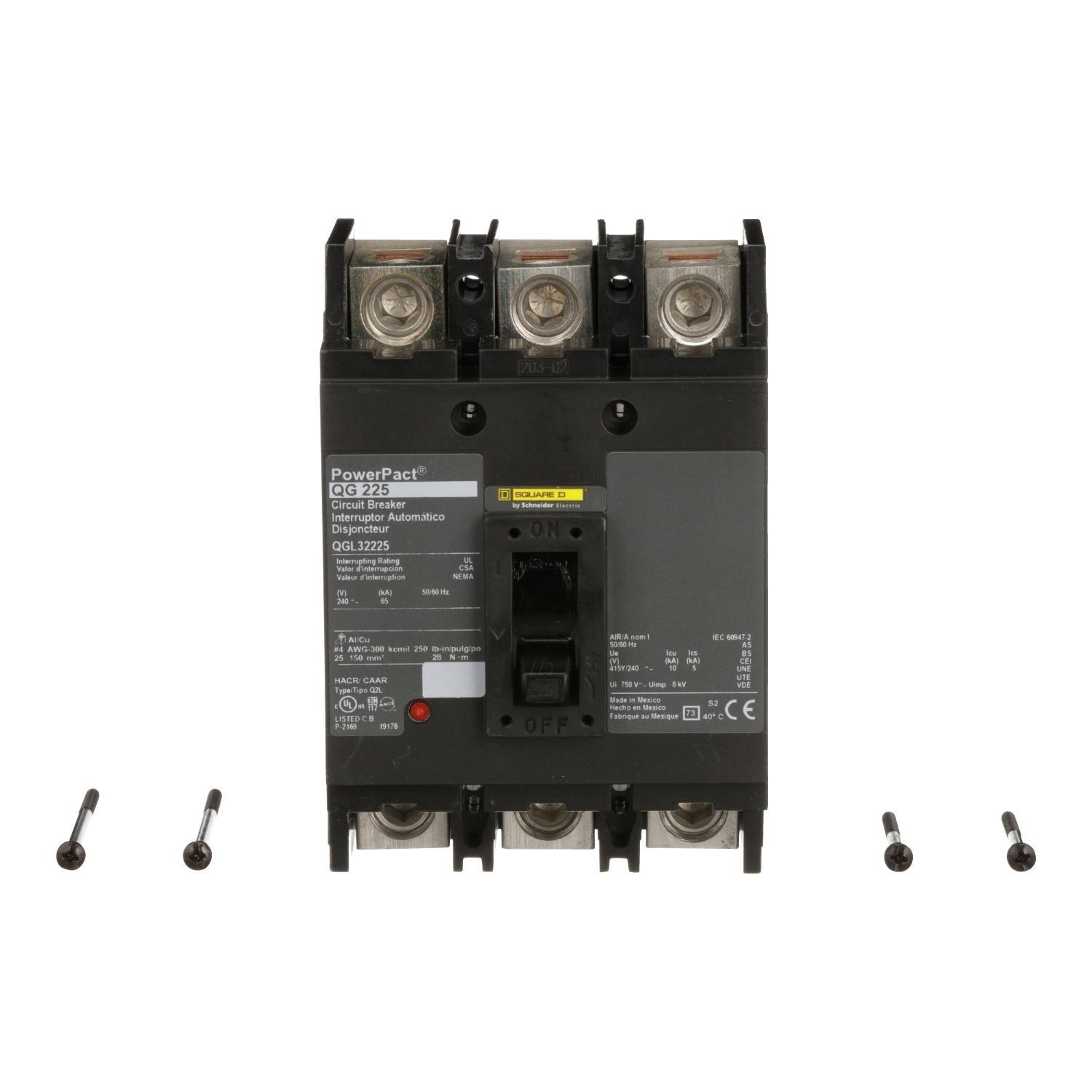 Square D™ PowerPact™ Q QGL32225 Molded Case Circuit Breaker, 240 V AC, 225 A, 65 kA Interrupt, 3 Poles, Thermal Magnetic Trip