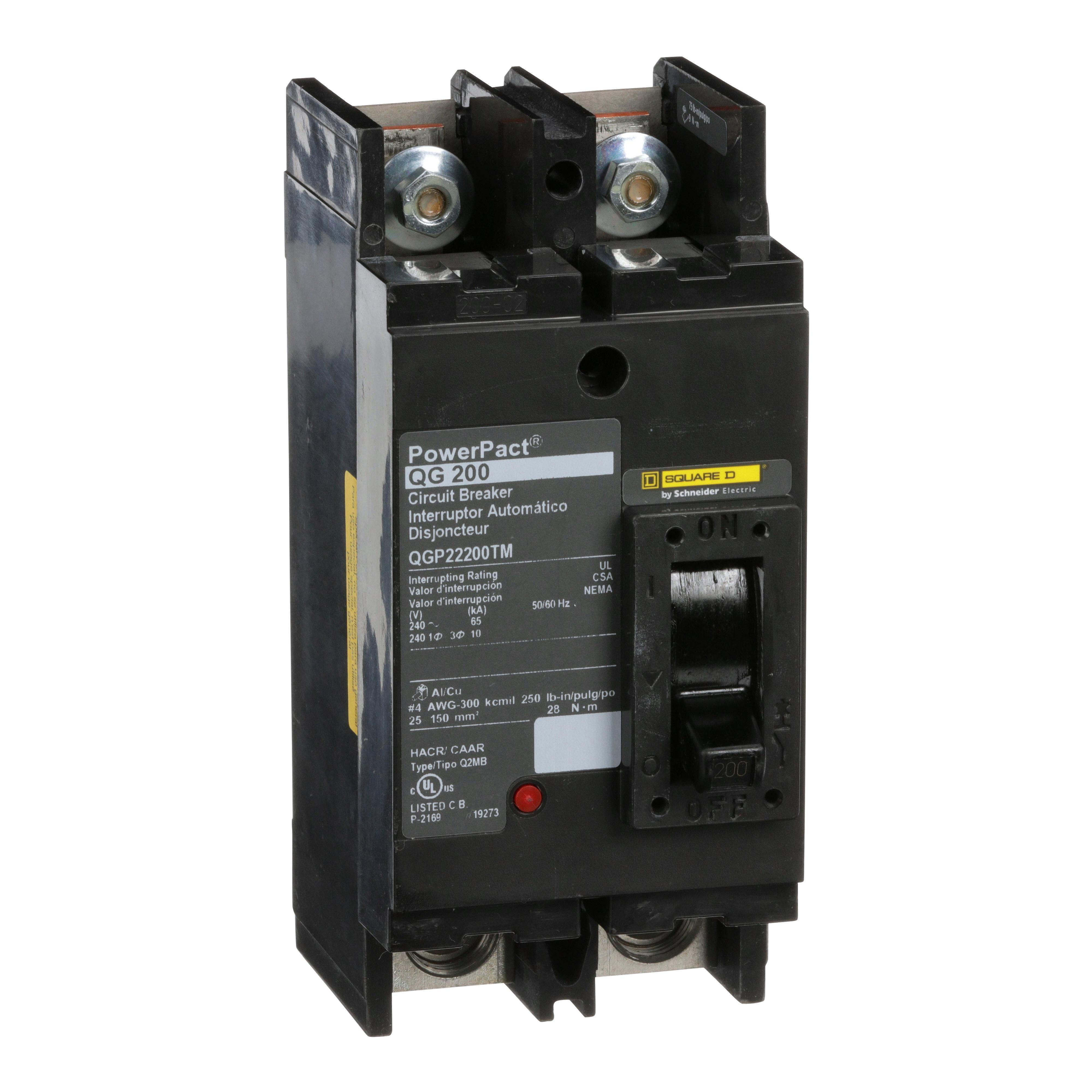 Square D™ PowerPact™ Q QGP22200TM Type QG Molded Case Circuit Breaker, 240 V AC, 200 A, 65 kA Interrupt, 2 Poles, Thermal Magnetic Trip