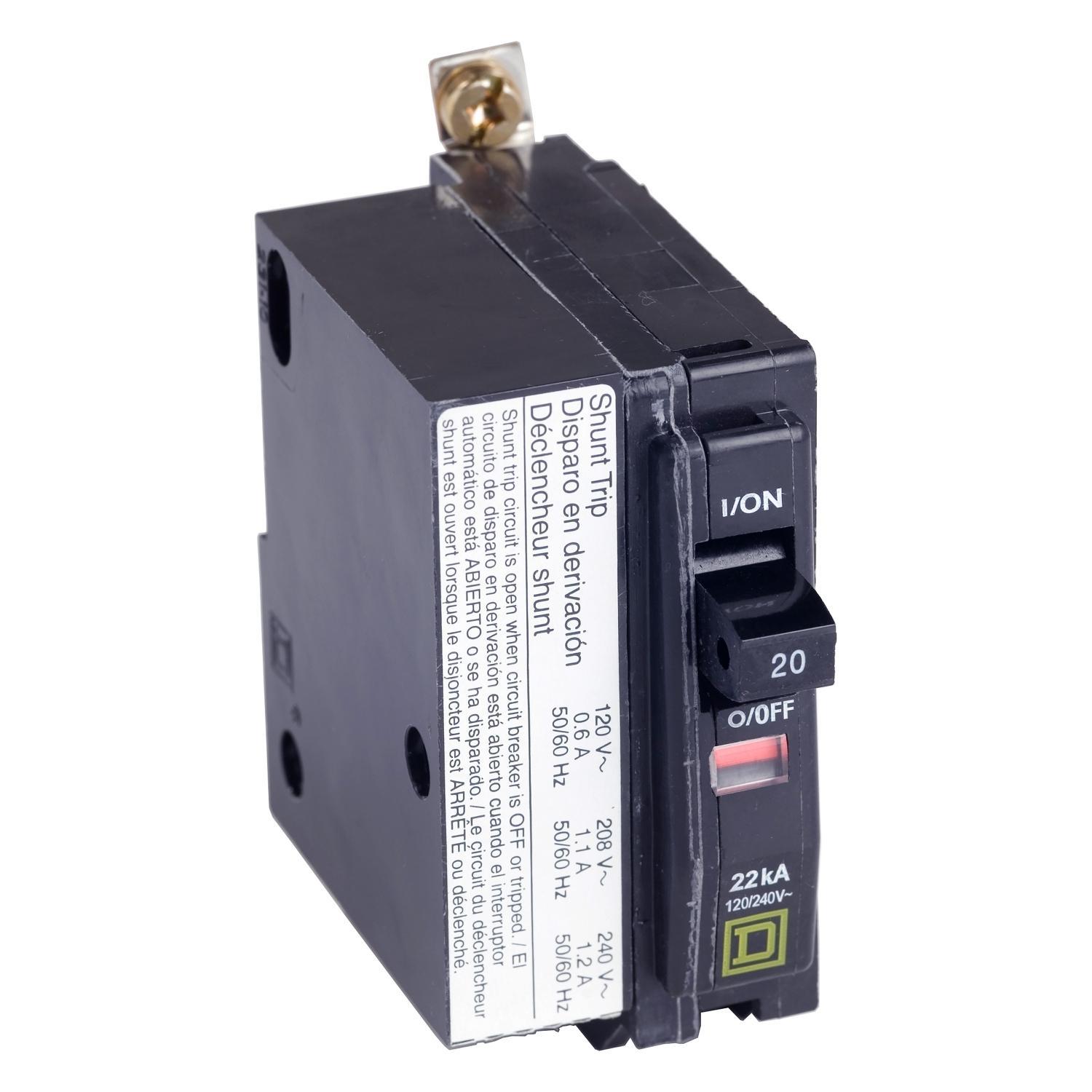 Square D™ QO™ QHB1201021 QO Series Miniature Circuit Breaker, 120/240/120 V AC, 20 A, 65 kA at 120/240 V AC/65 kA at 120 V AC Interrupt, 1 Poles, Thermal Magnetic Trip