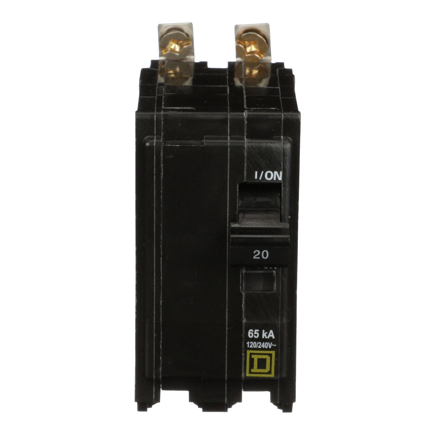 Square D™ QO™ QHB220 Type QHB Standard Miniature Circuit Breaker, 120/240 V AC, 20 A, 65 kA Interrupt, 2 Poles, Thermal Magnetic Trip