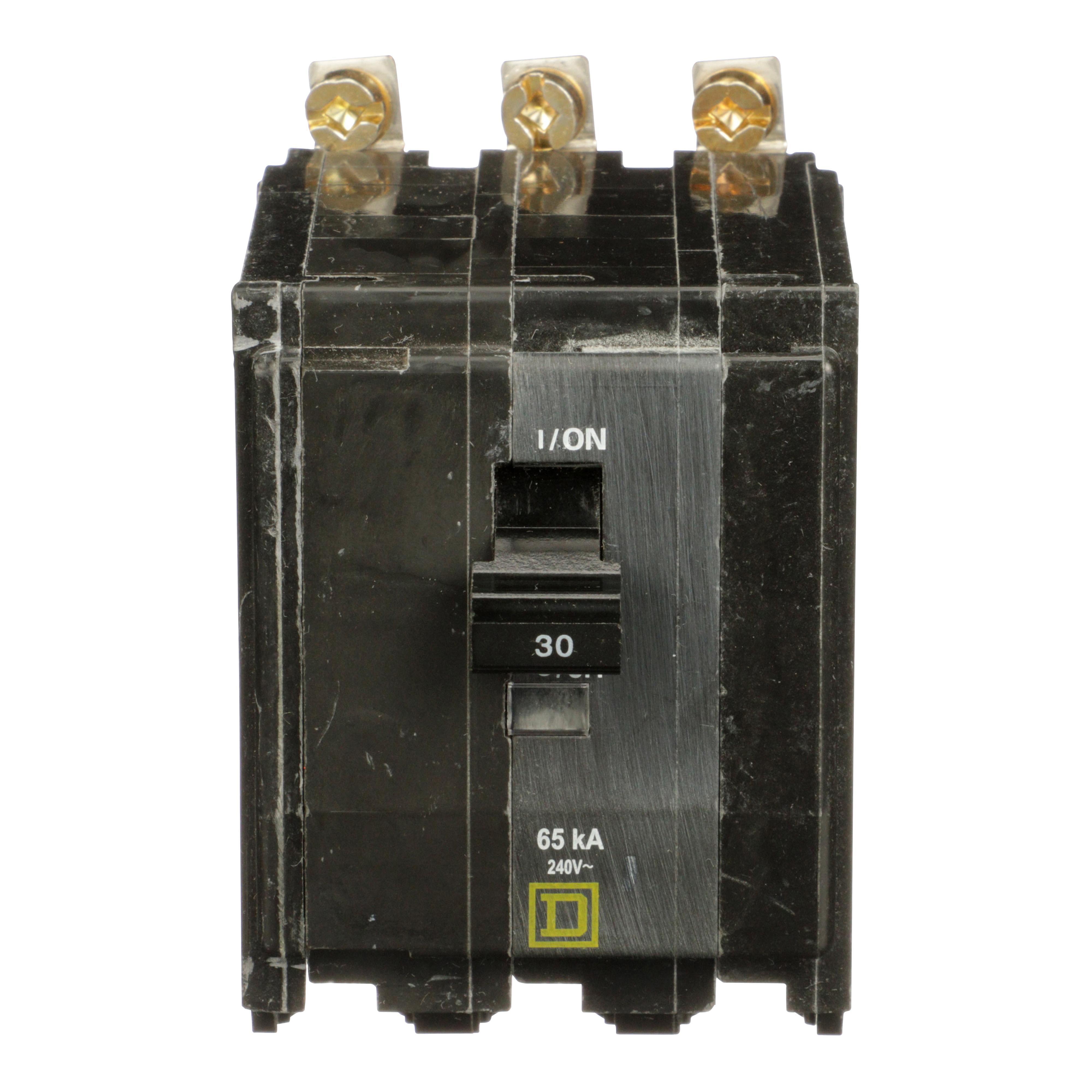 Square D™ QO® QHB330 Type QHB Standard Miniature Circuit Breaker, 120/240 V AC, 30 A, 65 kA Interrupt, 3 Poles, Thermal Magnetic Trip