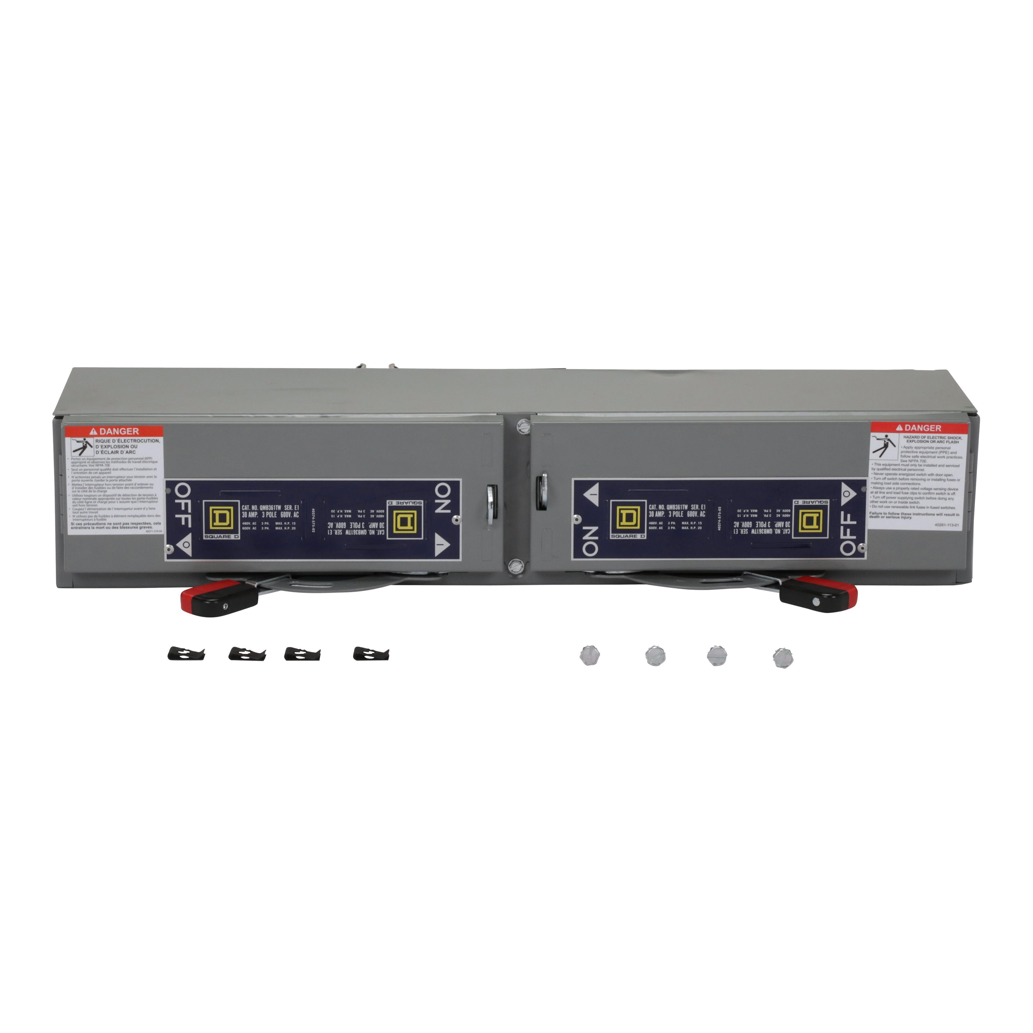 Square D™ QMB361TW Fusible Twin Branch Switch Unit, 600 VAC, 30 A, 20 hp Power Rating, 3 Poles, 200 kA Interrupt
