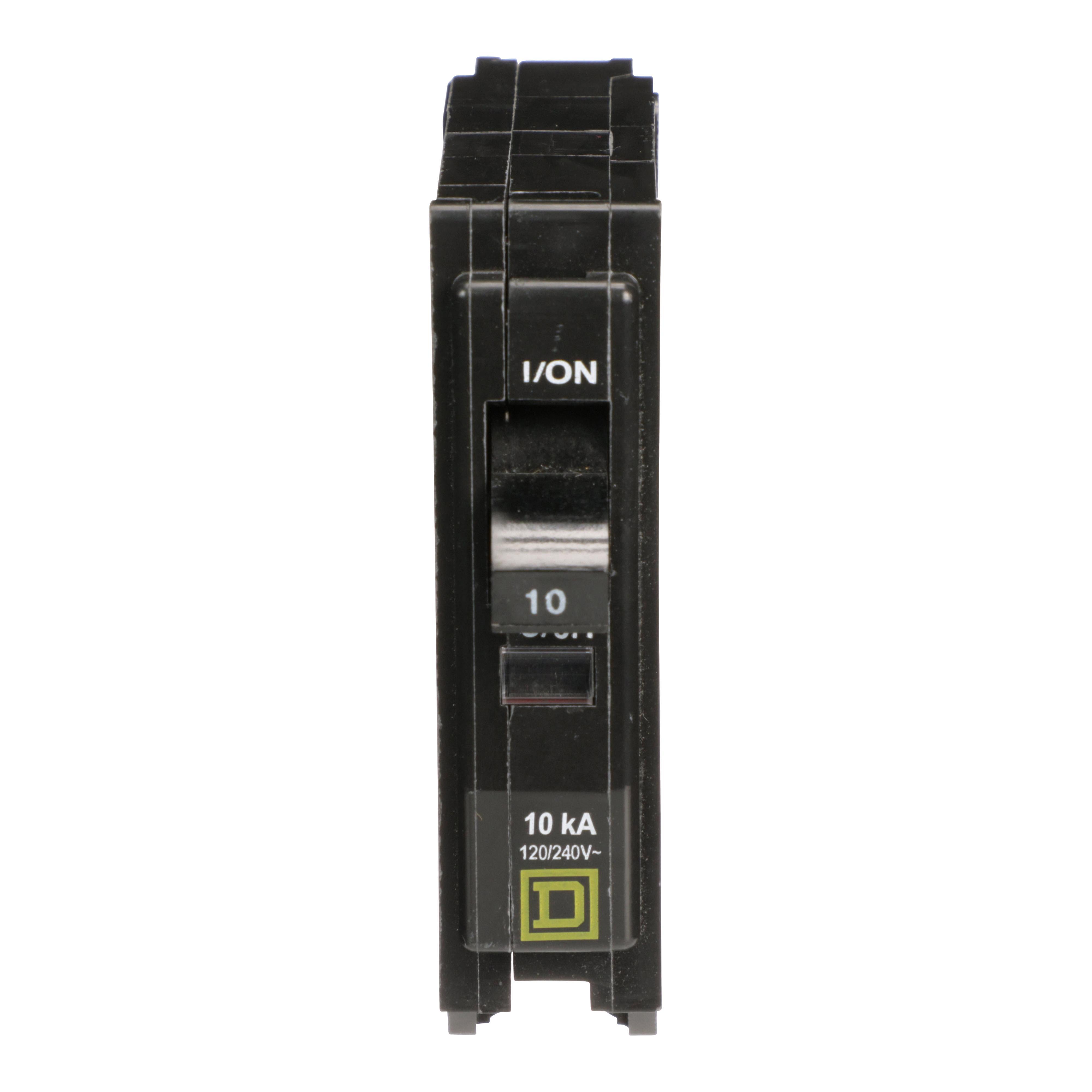 Square D™ QO1105237 Type QO Miniature Circuit Breaker, 120/240 VAC, 48 VDC, 10 A, 10 kA at 120/240 VAC, 5 kA at 48 VDC Interrupt, 1 Poles, Thermal Magnetic Trip