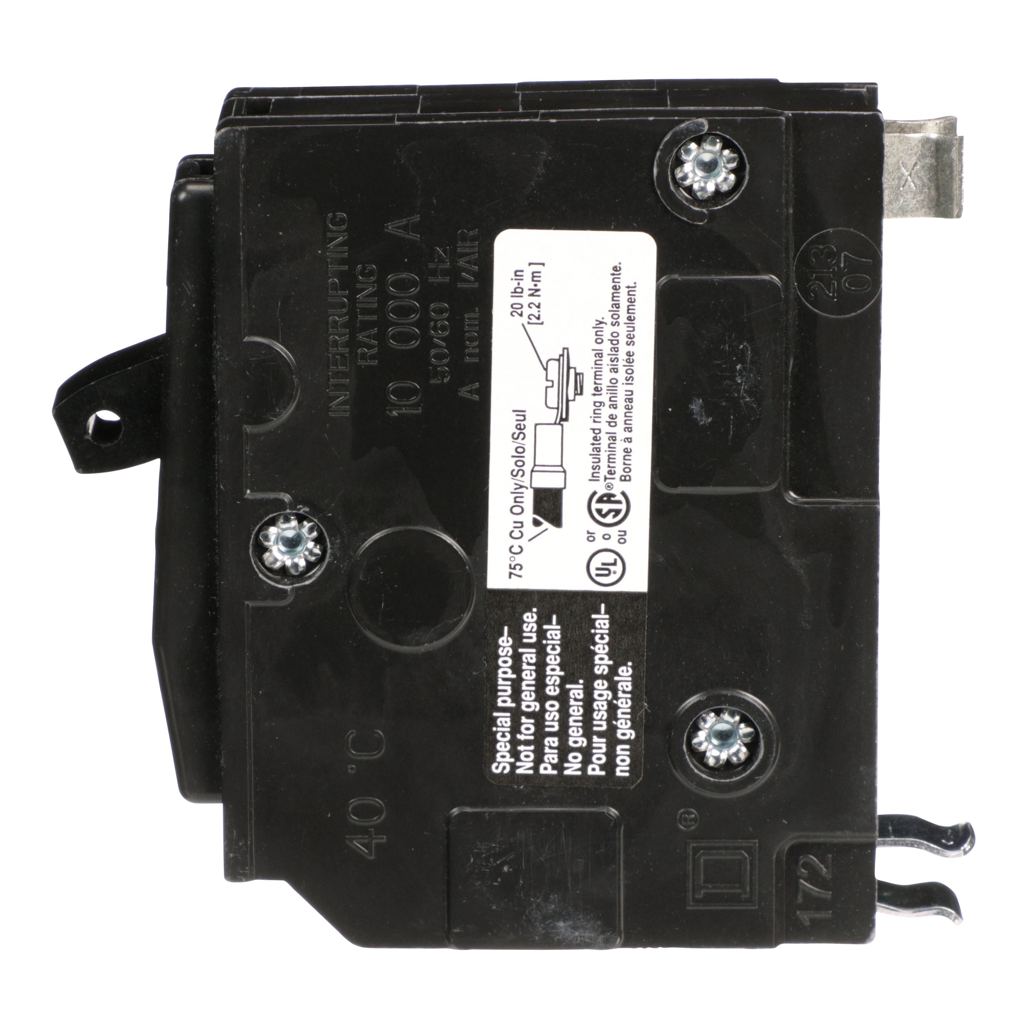 Square D™ QO1205237 Type QO Miniature Circuit Breaker, 120/240 VAC, 48 VDC, 20 A, 10 kA at 120/240 VAC, 5 kA at 48 VDC Interrupt, 1 Poles, Thermal Magnetic Trip