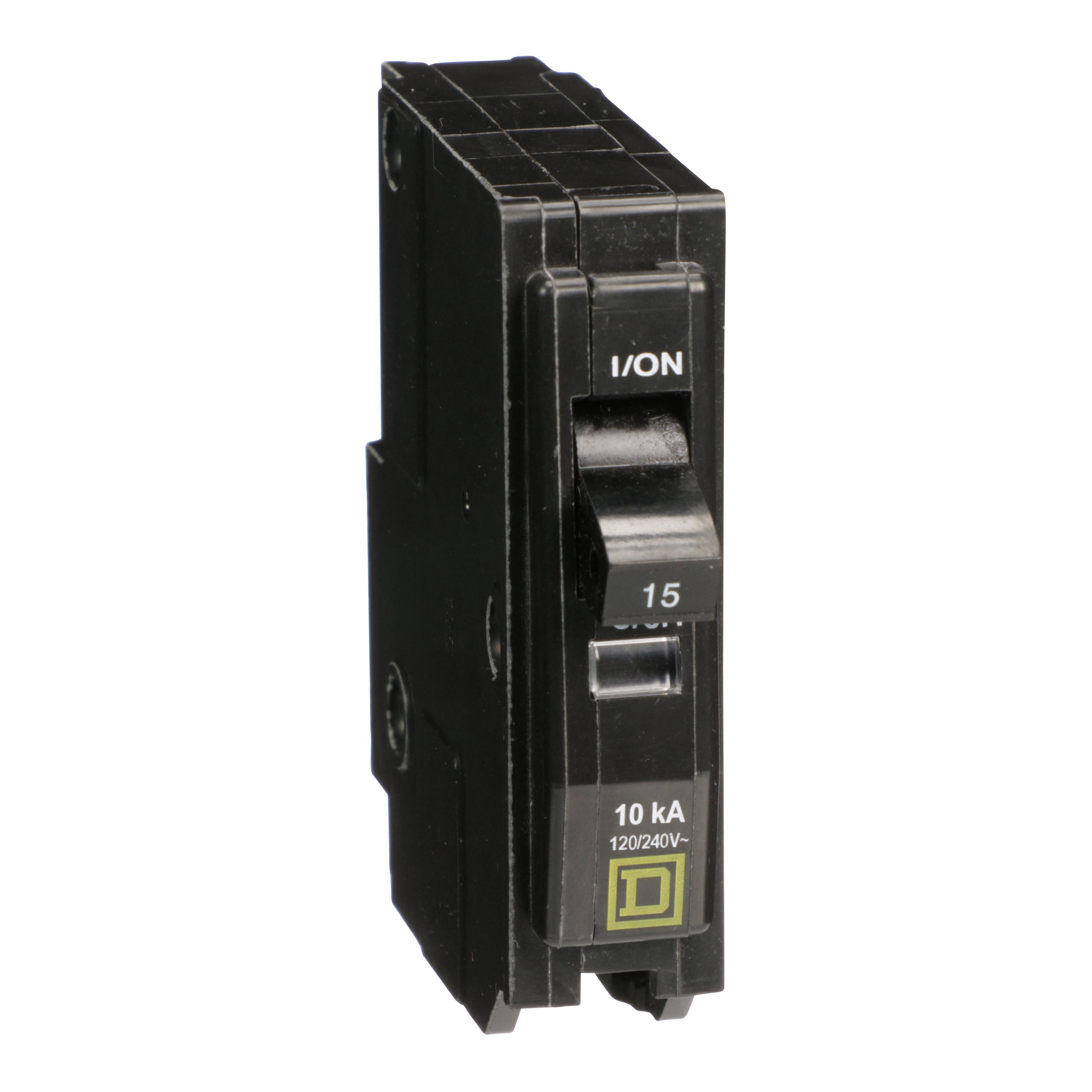 Square D™ QO1155237 Type QO Miniature Circuit Breaker, 120/240 VAC, 48 VDC, 15 A, 10 kA at 120/240 VAC, 5 kA at 48 VDC Interrupt, 1 Poles, Thermal Magnetic Trip