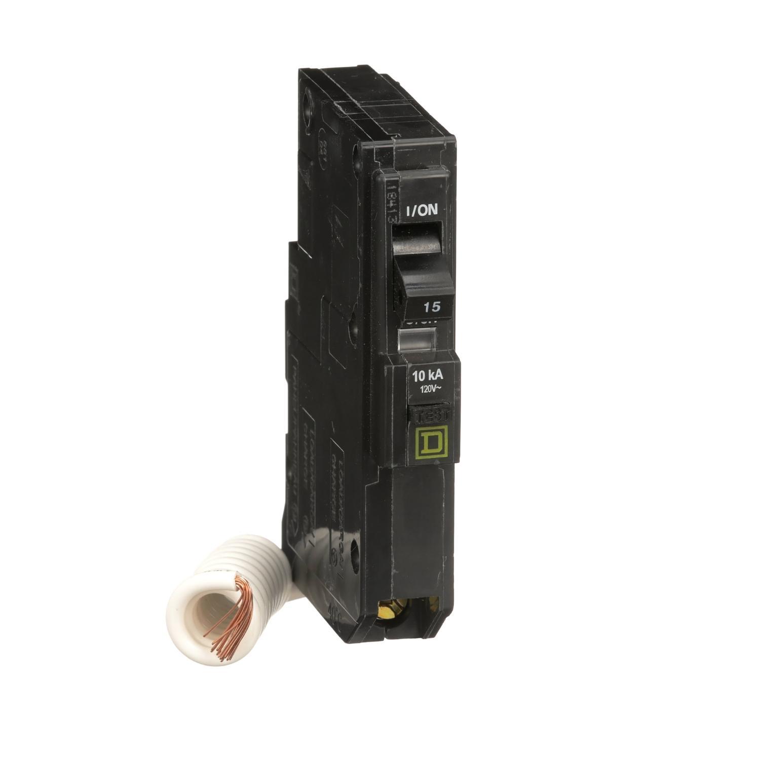 Square D™ QO™ Qwik-Gard® QO115EPD Class B Ground Fault Miniature Circuit Breaker, 120 V AC, 15 A, 10 kA Interrupt, 1 Pole, Thermal Magnetic Trip