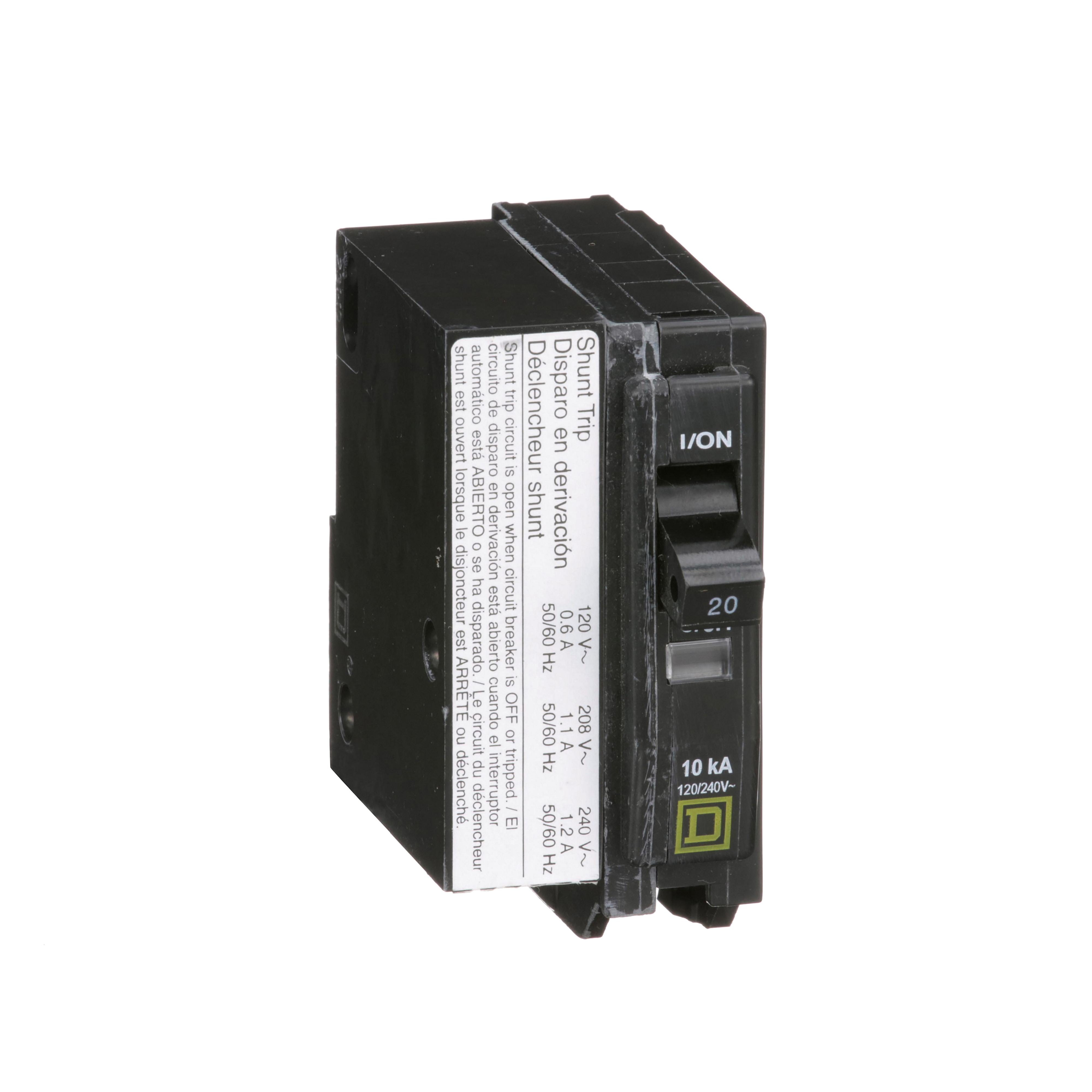 Square D™ QO1201021 Standard Miniature Circuit Breaker, 120/240 V AC, 20 A, 10 kA Interrupt, 1 Poles, Thermal Magnetic Trip