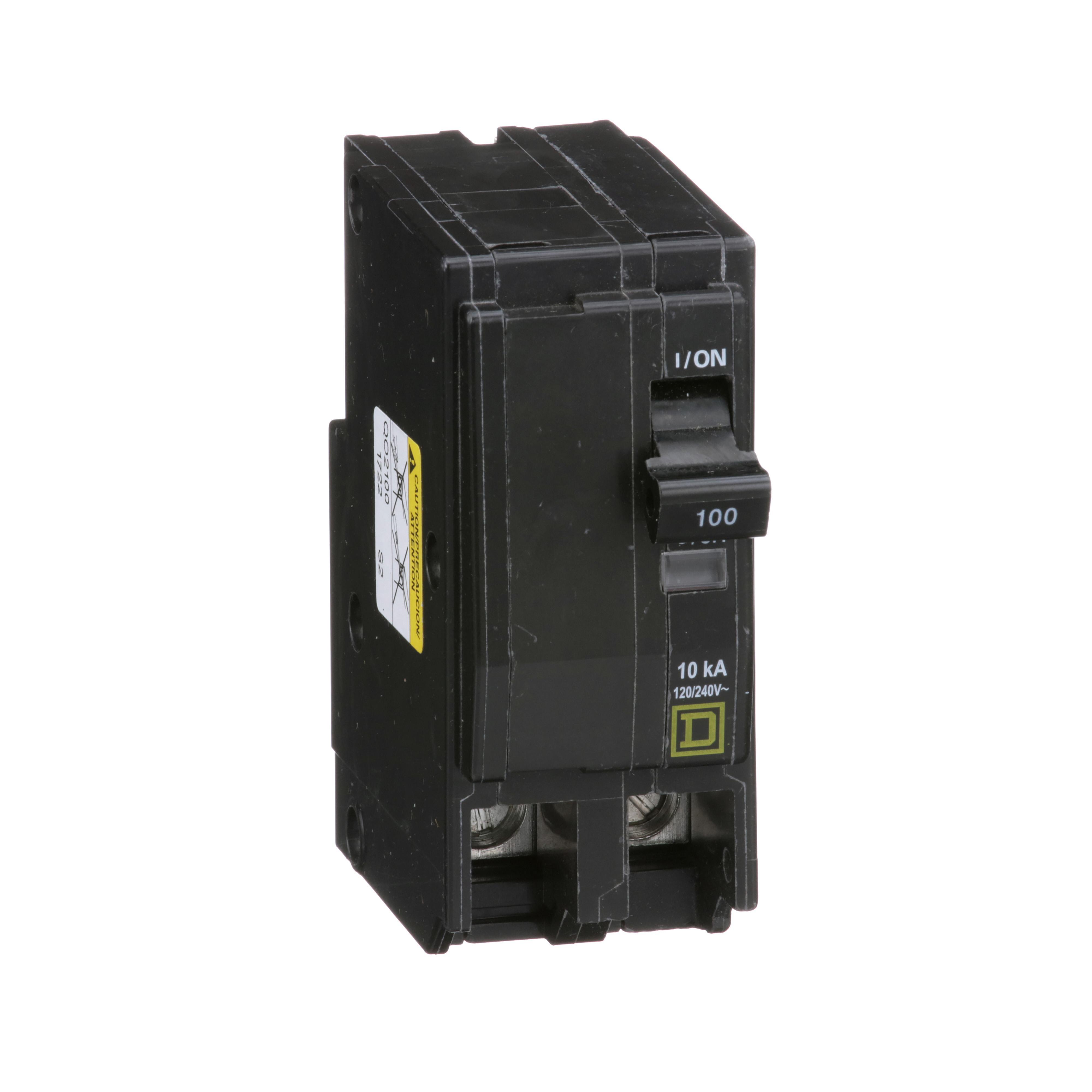 Square D™ QO2100 Standard Miniature Circuit Breaker, 120/240 V AC, 100 A, 10 kA Interrupt, 2 Poles, Thermal Magnetic Trip