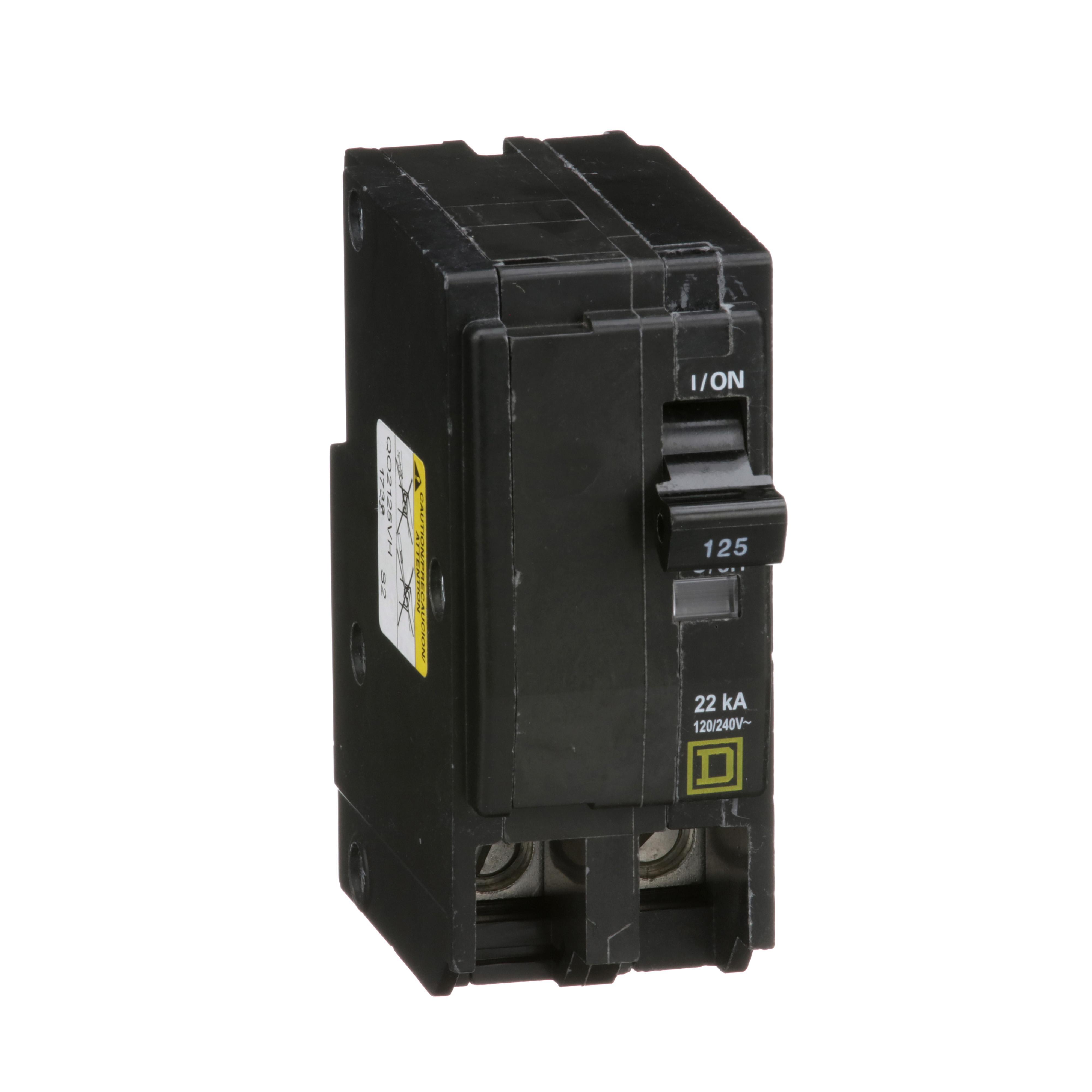 Square D™ QO™ QO2125VH Type QO-VH Standard Miniature Circuit Breaker, 120/240 V AC, 125 A, 22 kA Interrupt, 2 Poles, Thermal Magnetic Trip