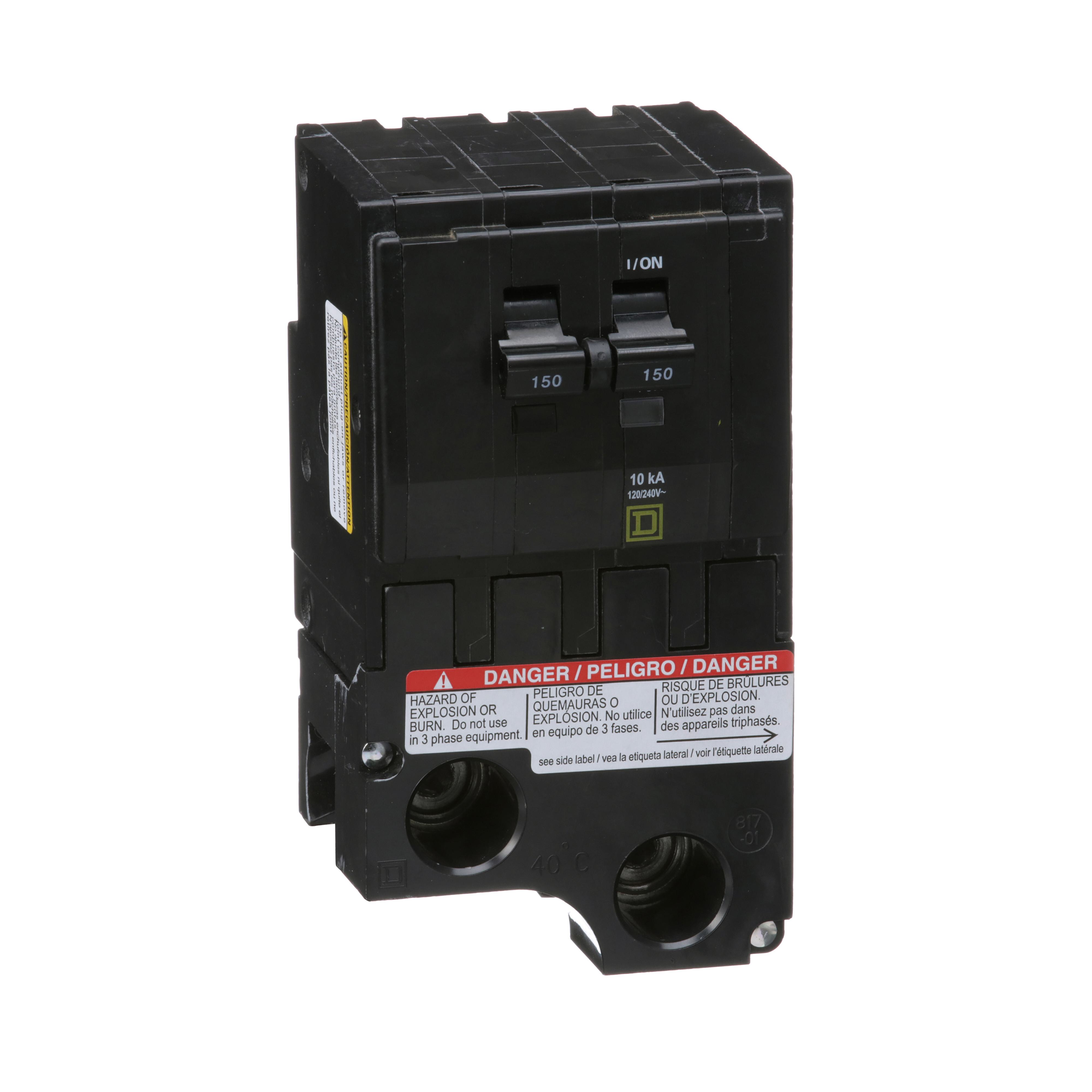 Square D™ QO™ QO2150 Standard Miniature Circuit Breaker, 120/240 V AC, 150 A, 10 kA Interrupt, 2 Poles, Thermal Magnetic Trip